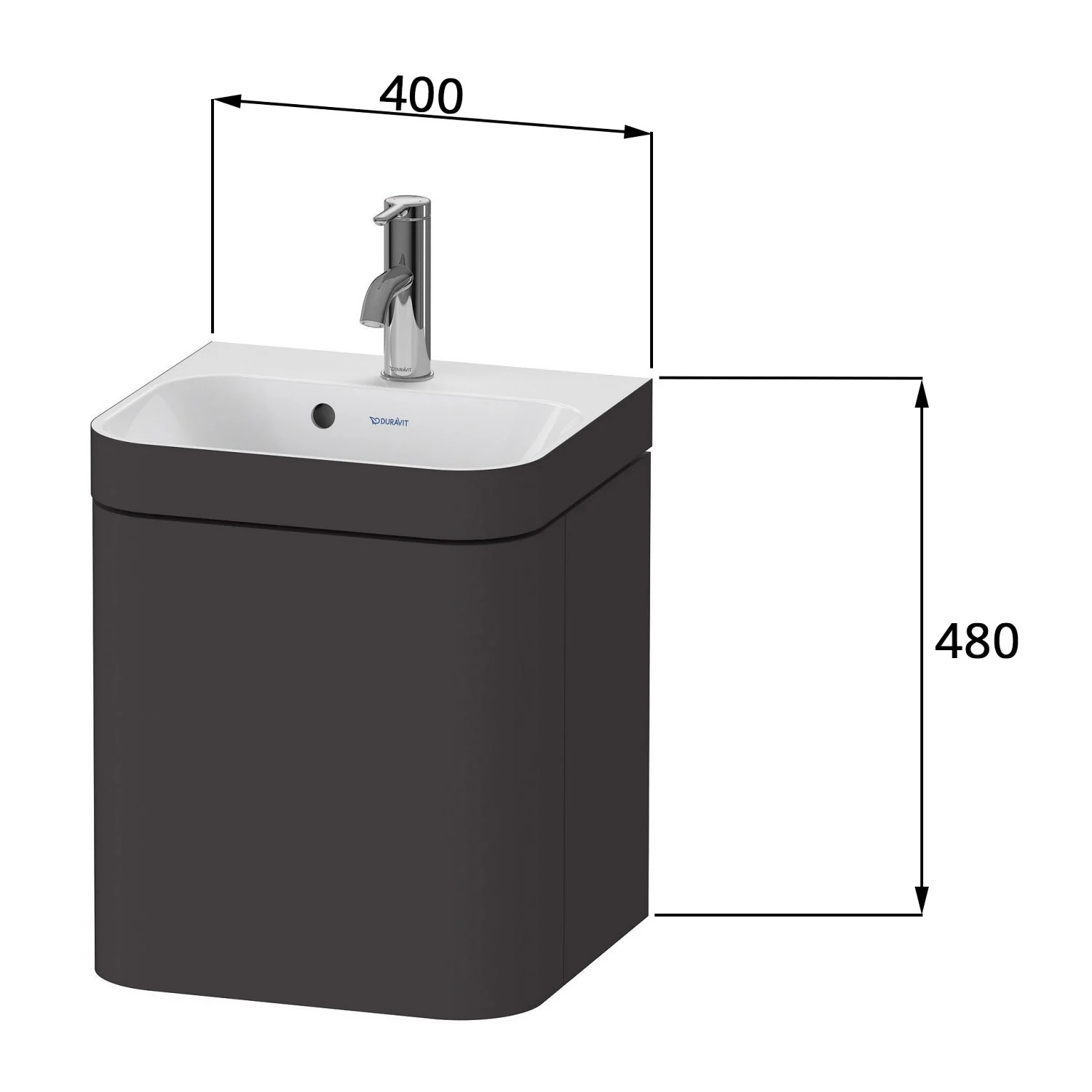 Rysunek techniczny umywalki z wymiarami, Duravit