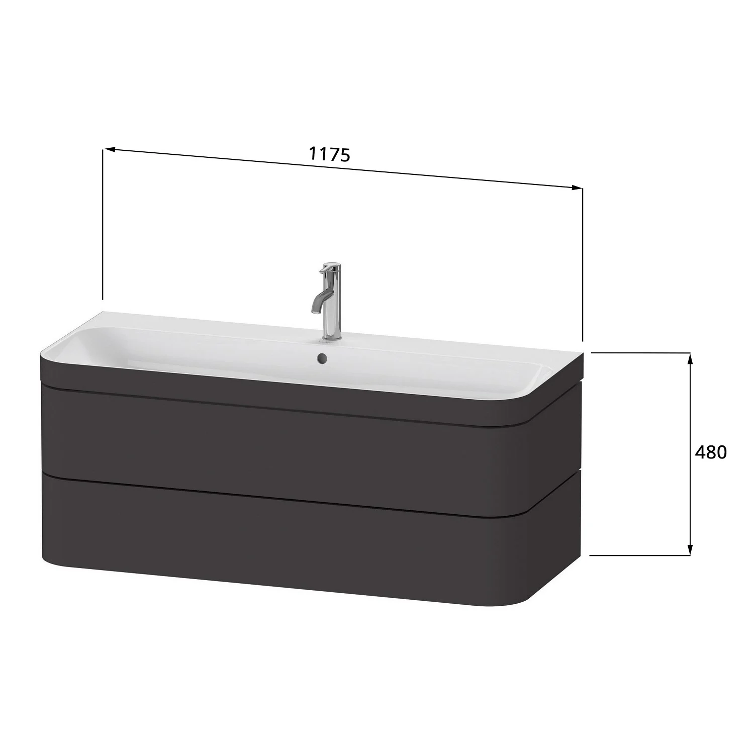 Rysunek techniczny umywalki z wymiarami, Duravit