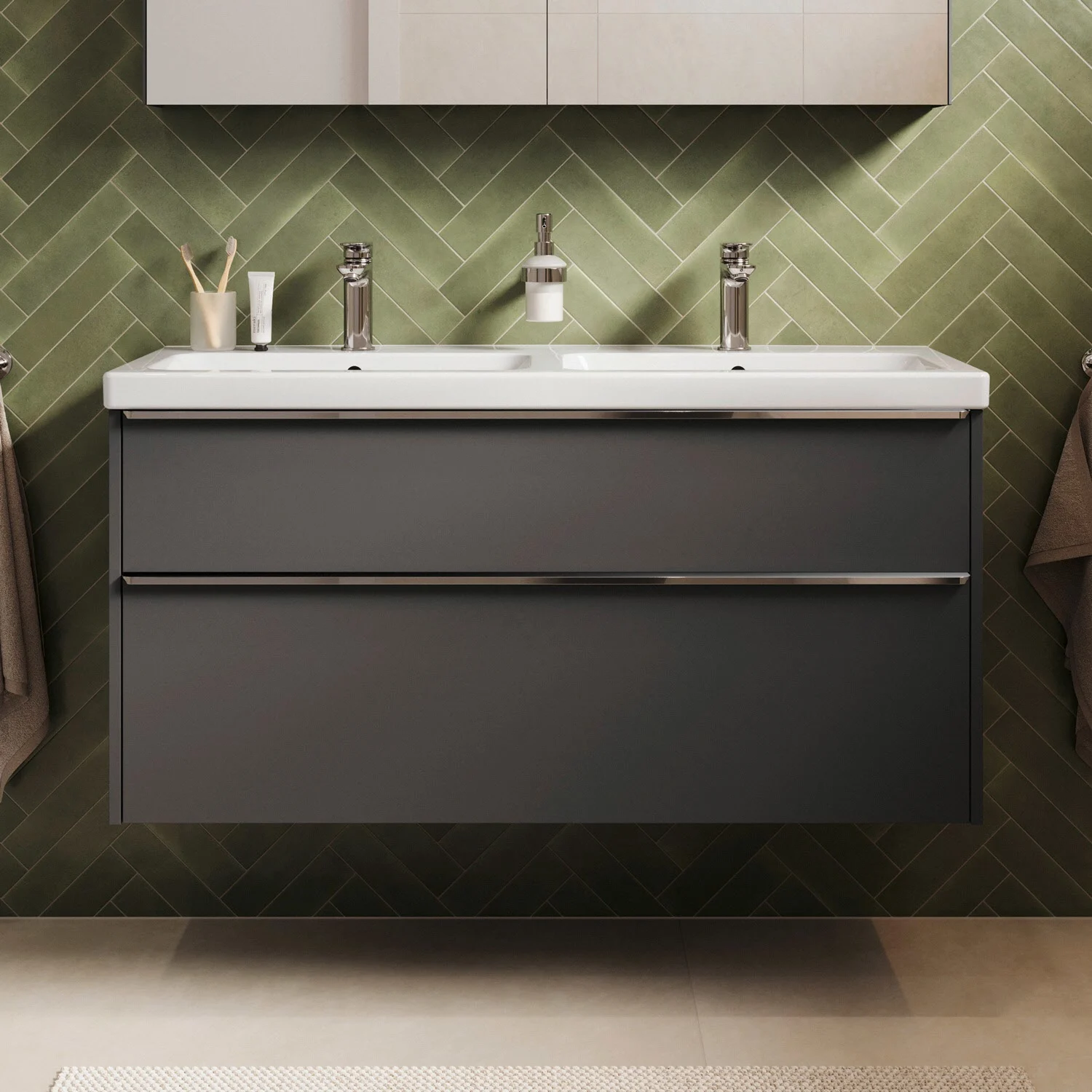 Duravit Joviva Umywalka podwójna ceramiczna z szafką podumywalkową 120 cm