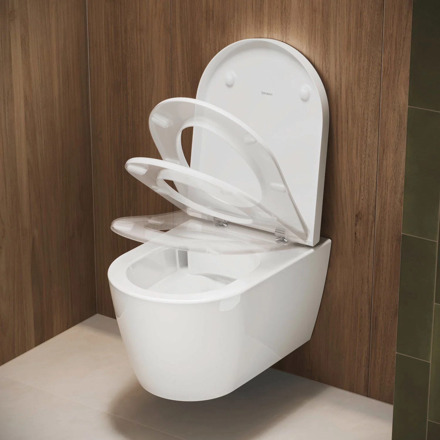 Toaleta bez kołnierza widok z boku w łazience, Duravit