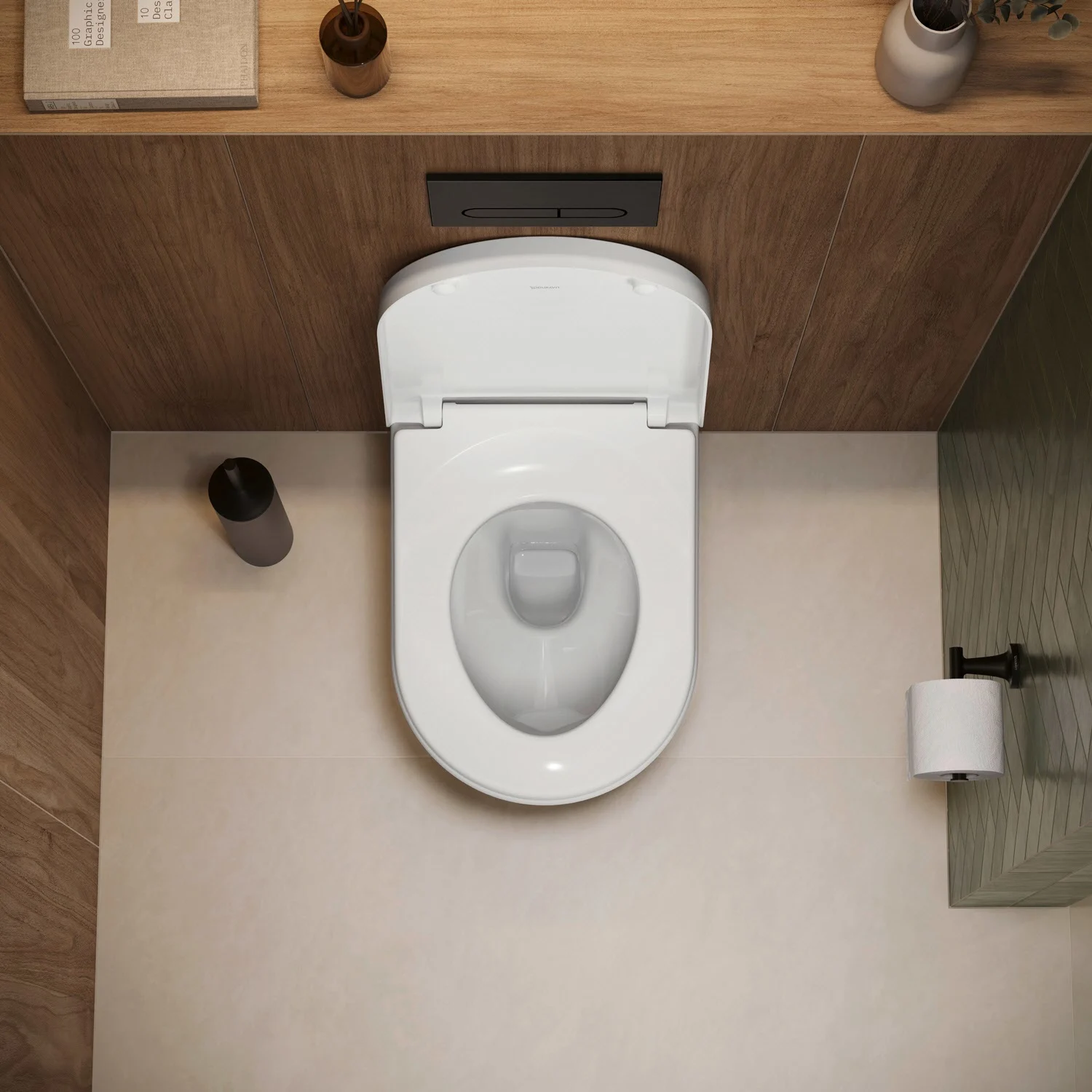 Toaleta bez kołnierza widziana z góry w łazience, Duravit