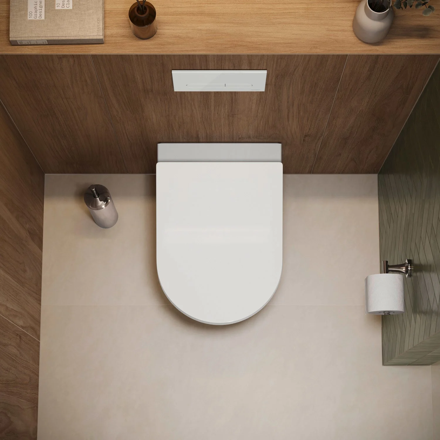 Widok z góry na toaletę podwieszaną w łazience, Duravit