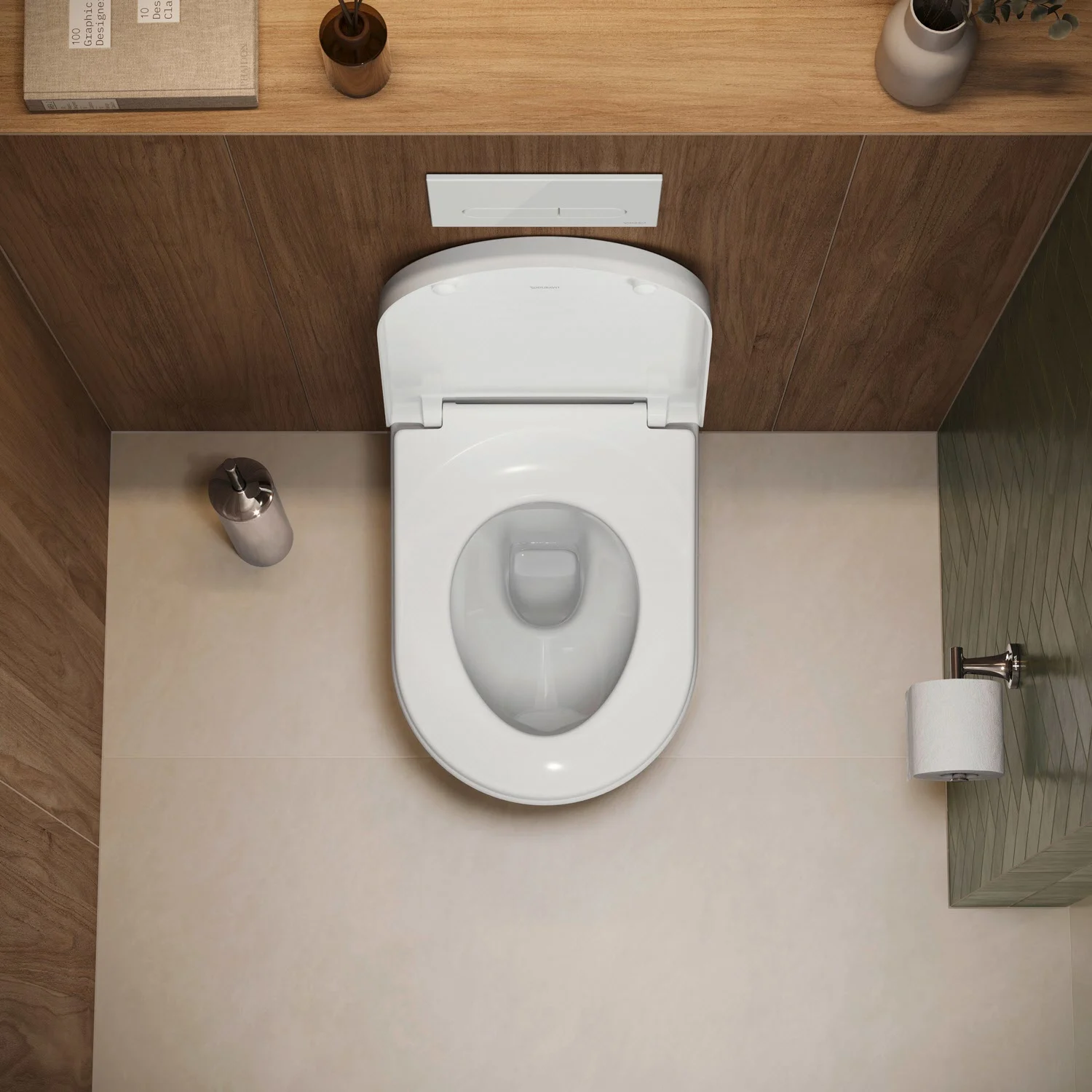 Widok z góry na zestaw WC wiszący w łazience, Duravit
