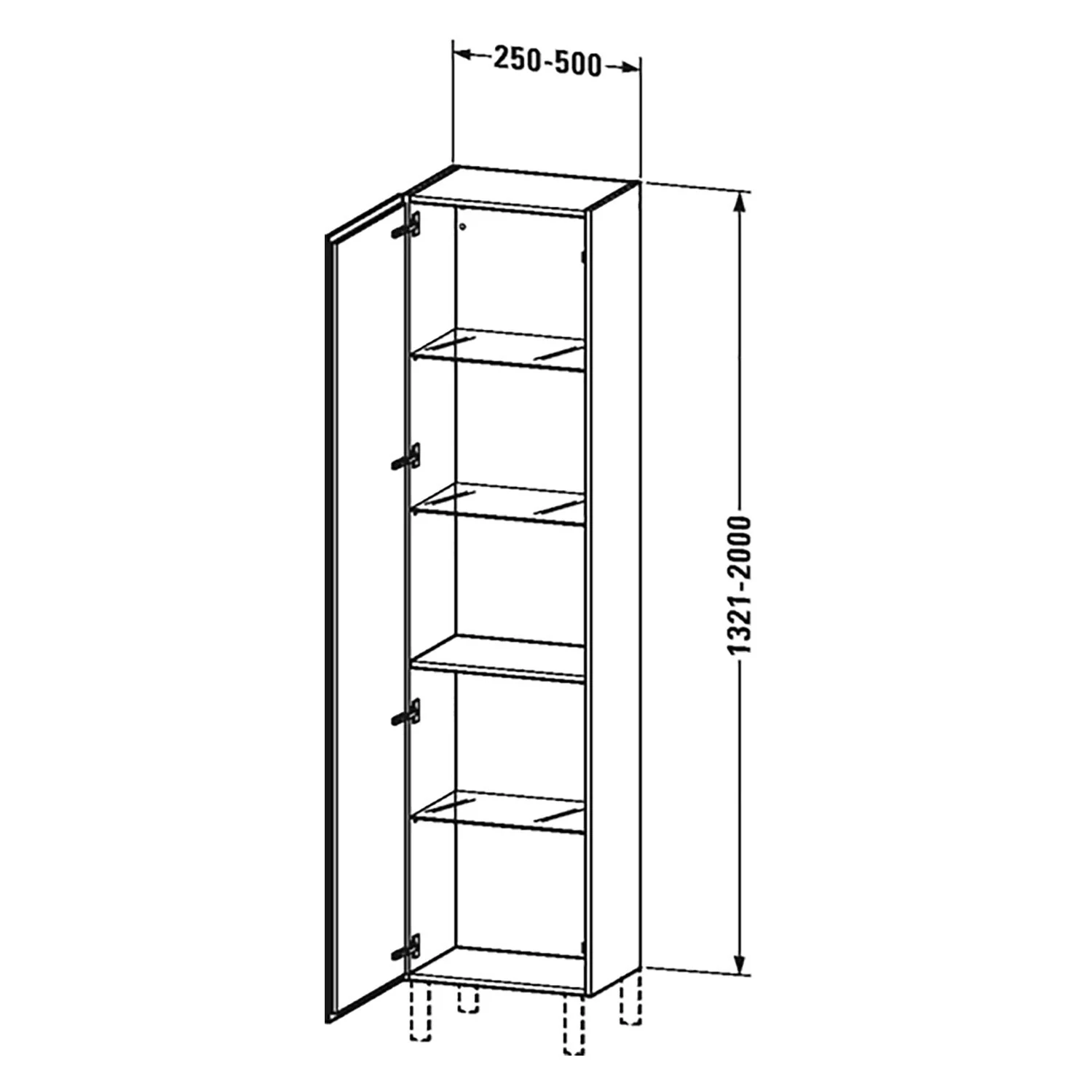 Rysunek techniczny wysokiej szafki z wymiarami, Duravit