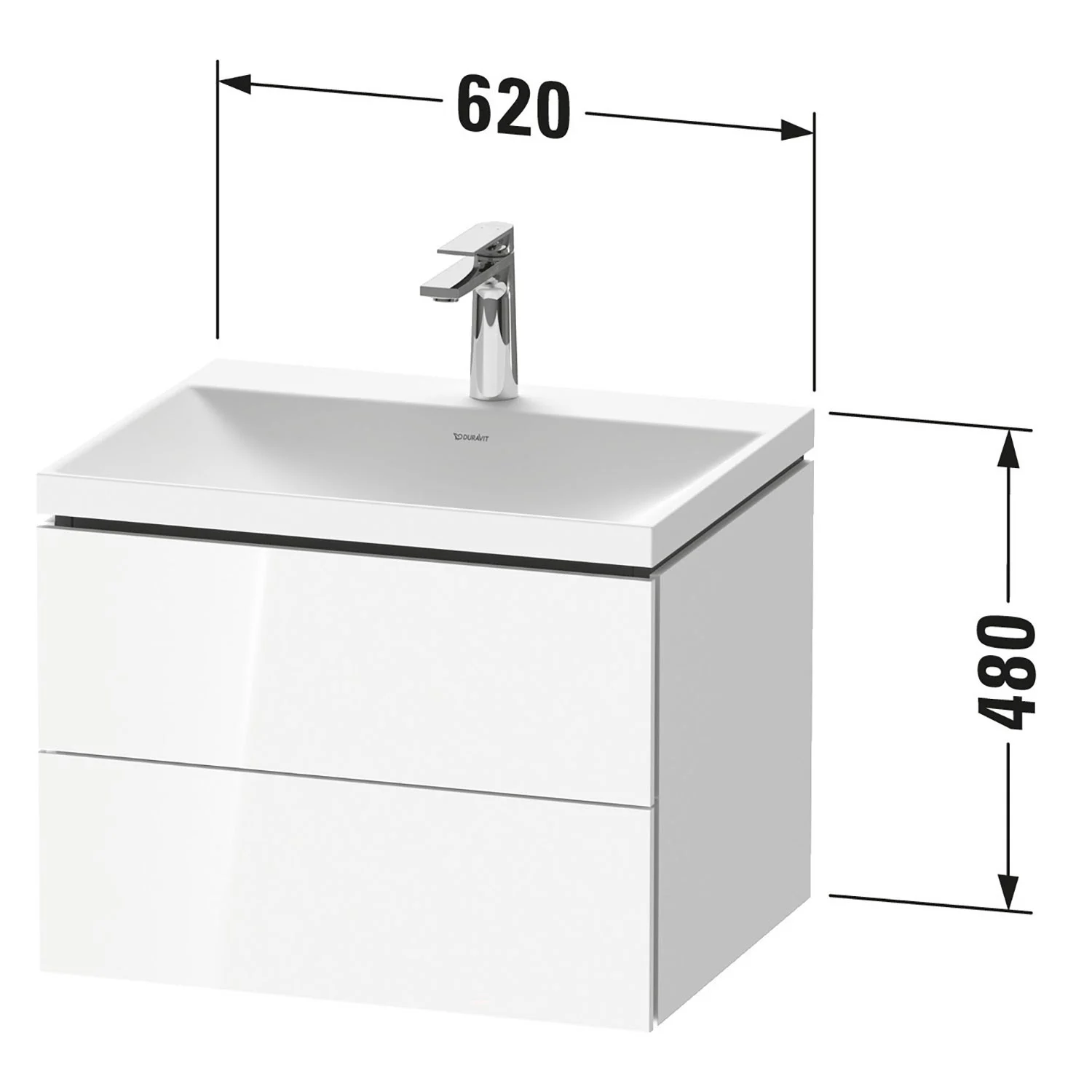 Duravit L-Cube c-shaped Möbelset mit Waschtisch mit 1 Hahnloch und Unterbau mit 2 Auszüge, 60 x 48 cm Bild 2