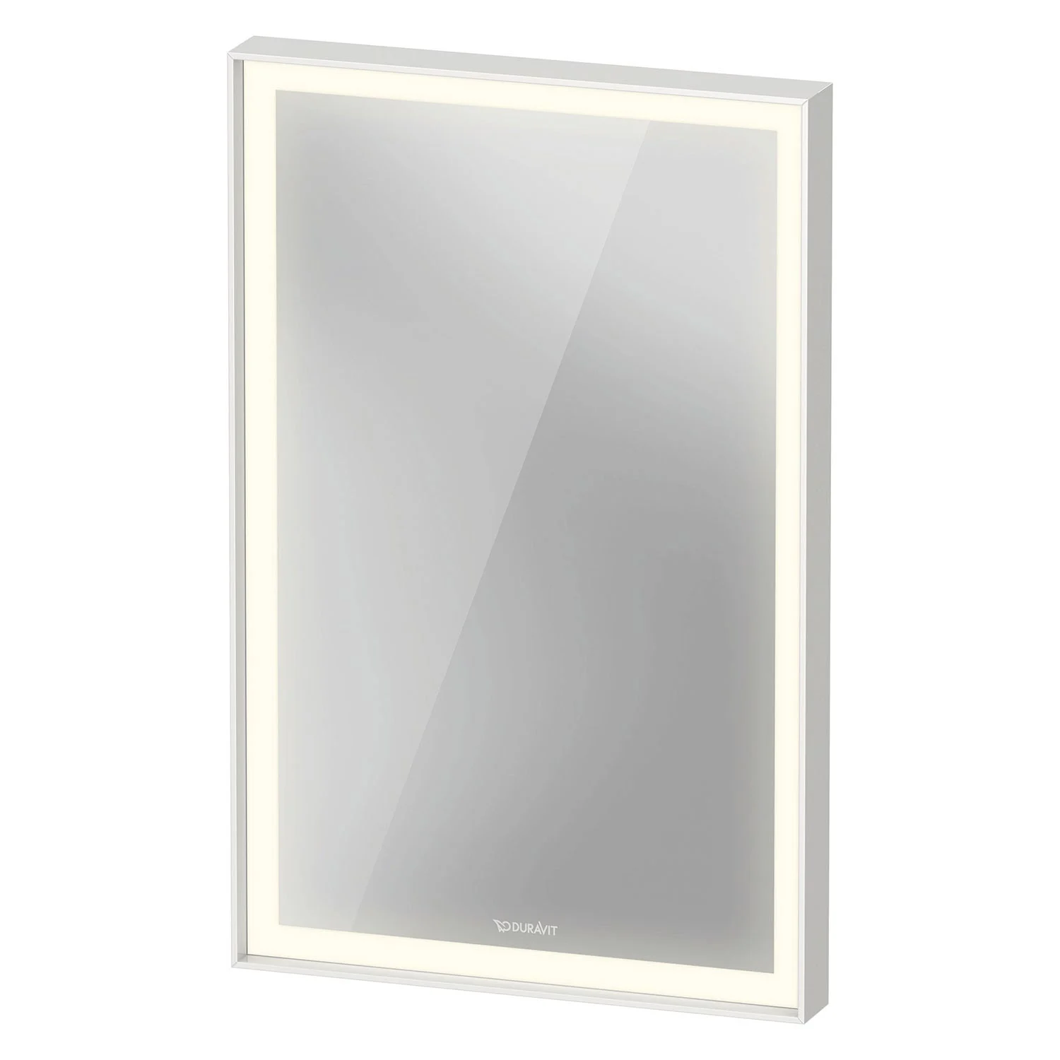 Prostokątne lustro z białą ramą w widoku z przodu, Duravit