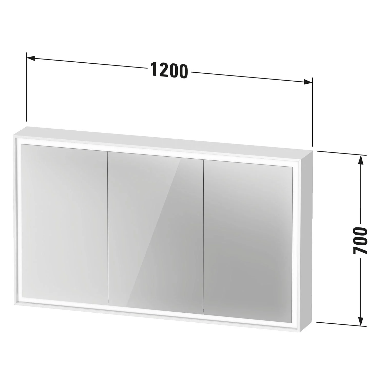 Rysunek techniczny szafki z lustrem z wymiarami, Duravit