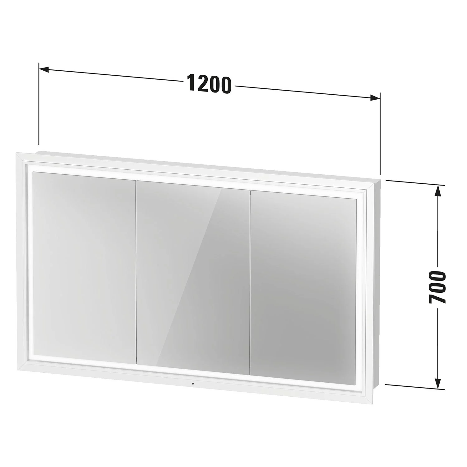 Rysunek techniczny szafki z lustrem z wymiarami, Duravit