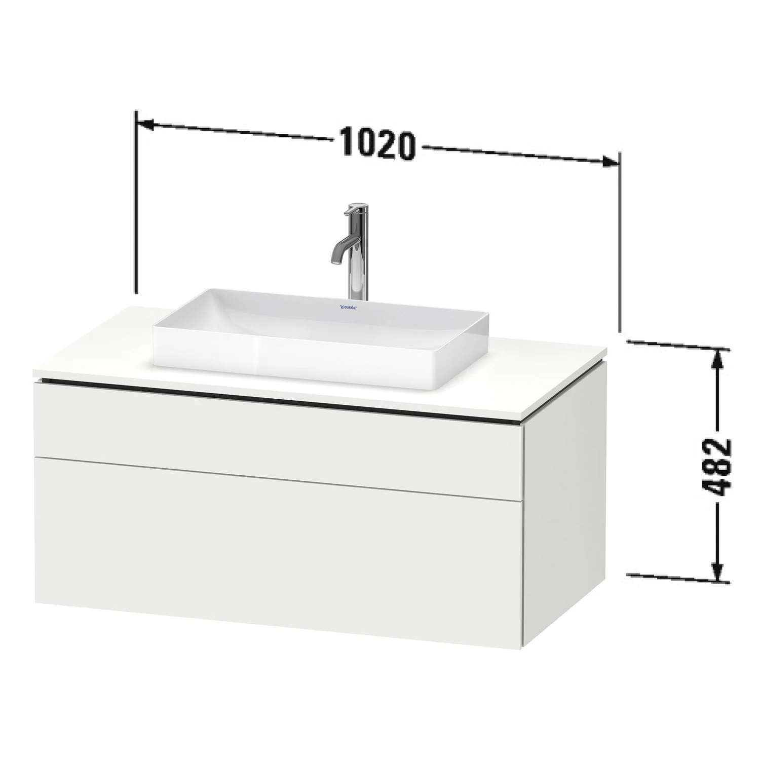 Rysunek techniczny umywalki z wymiarami, Duravit