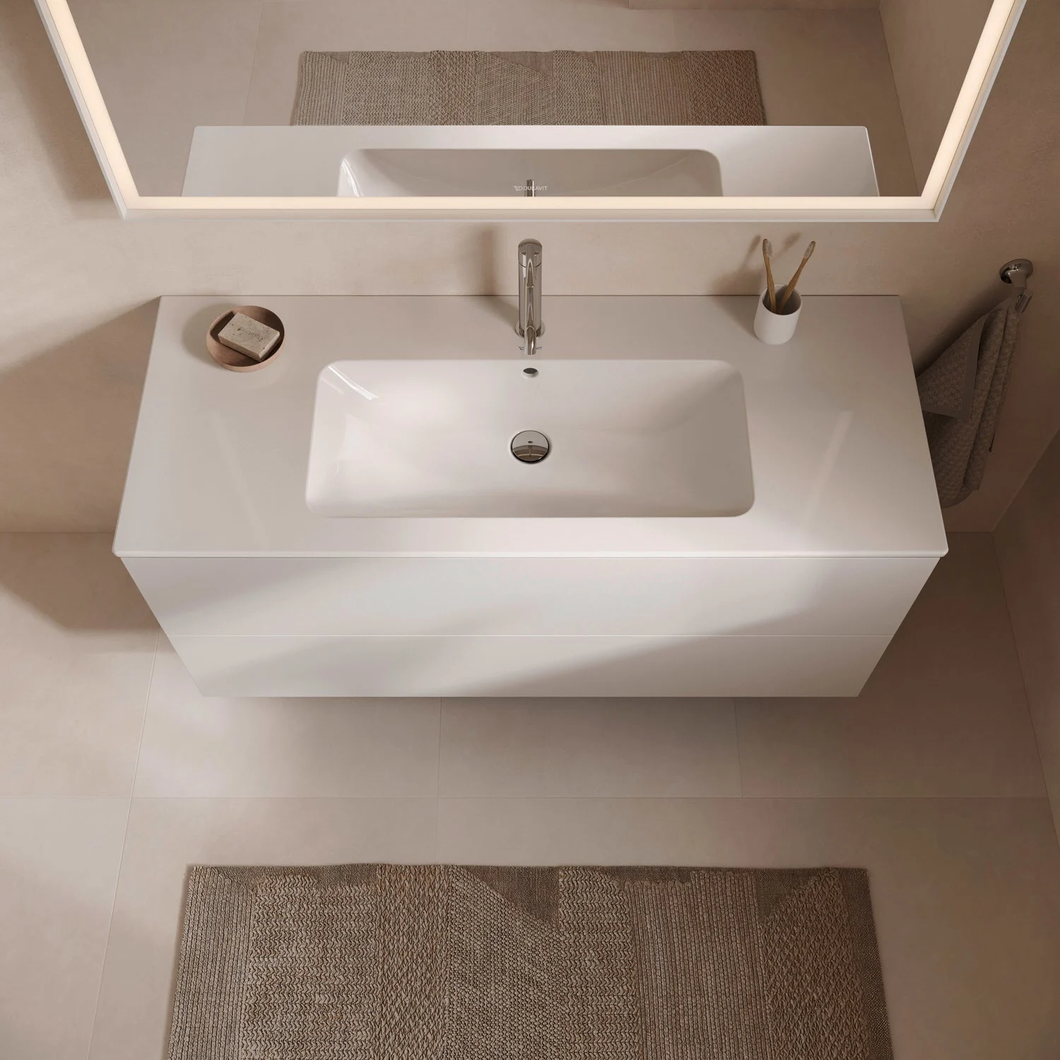 Umywalka z białą szafką z lotu ptaka, Duravit