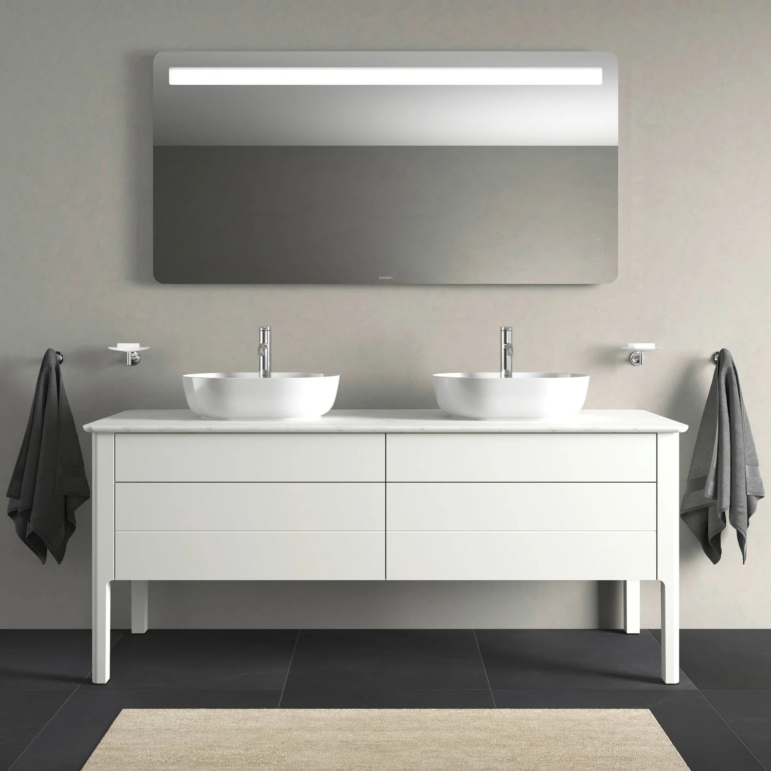 Nowoczesna podwójna umywalka z lustrem w łazience, Duravit