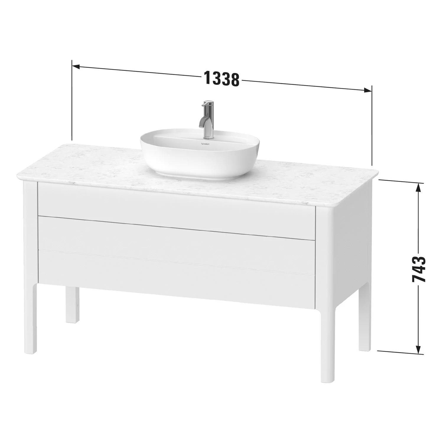 Rysunek techniczny szafki umywalkowej z wymiarami, Duravit