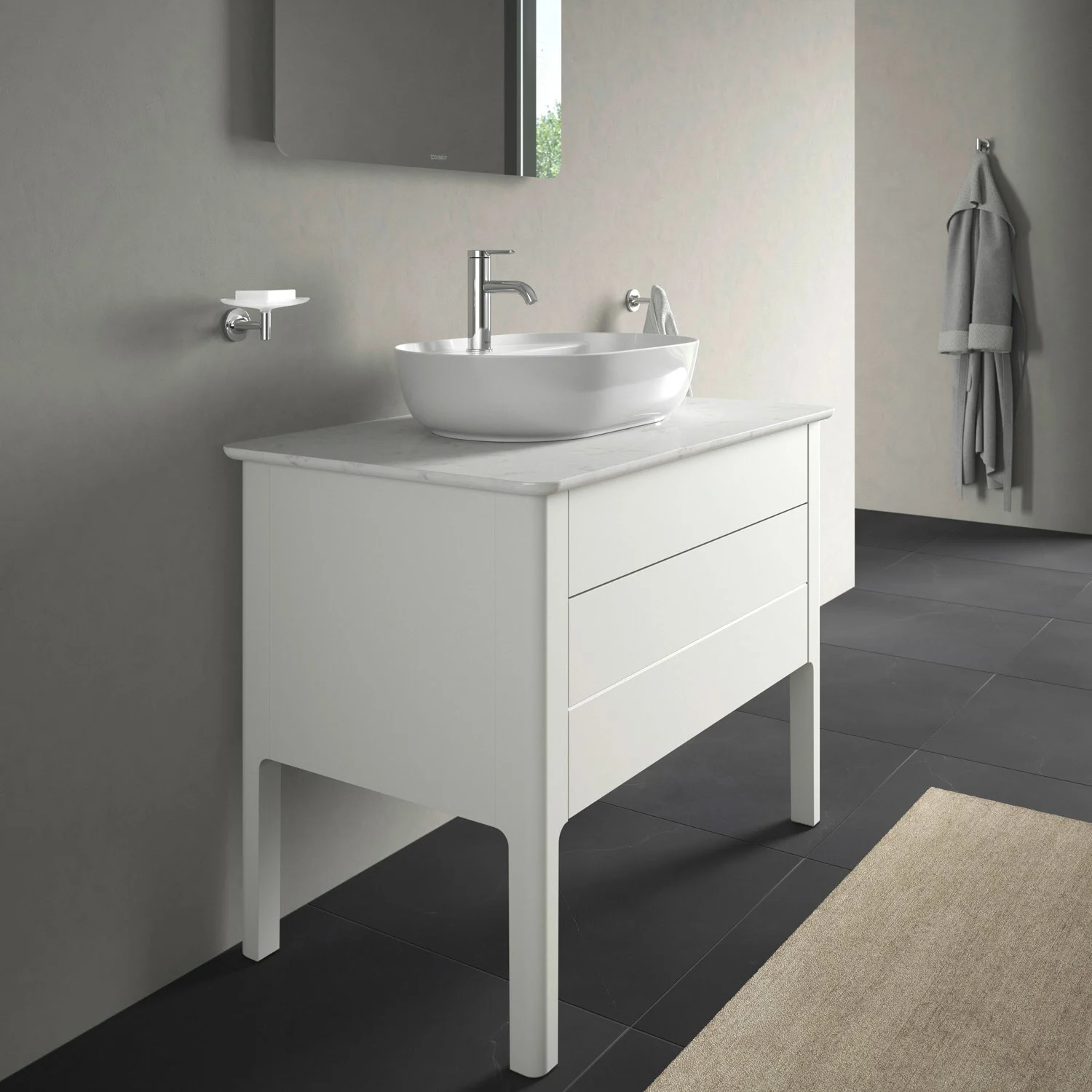 Biała umywalka widok z boku w łazience, Duravit
