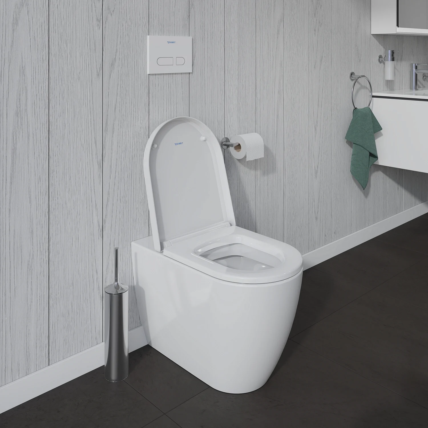 Toaleta z otwartą pokrywą w łazience, Duravit