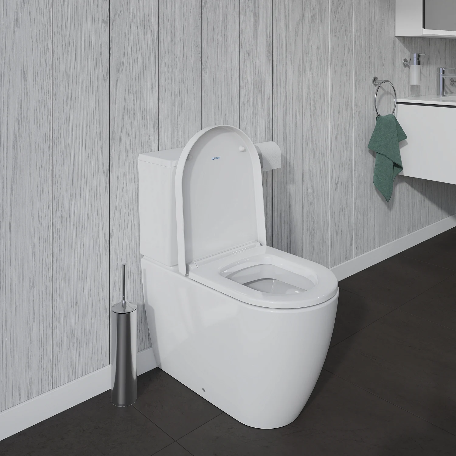 Toaleta z otwartą pokrywą w łazience, Duravit