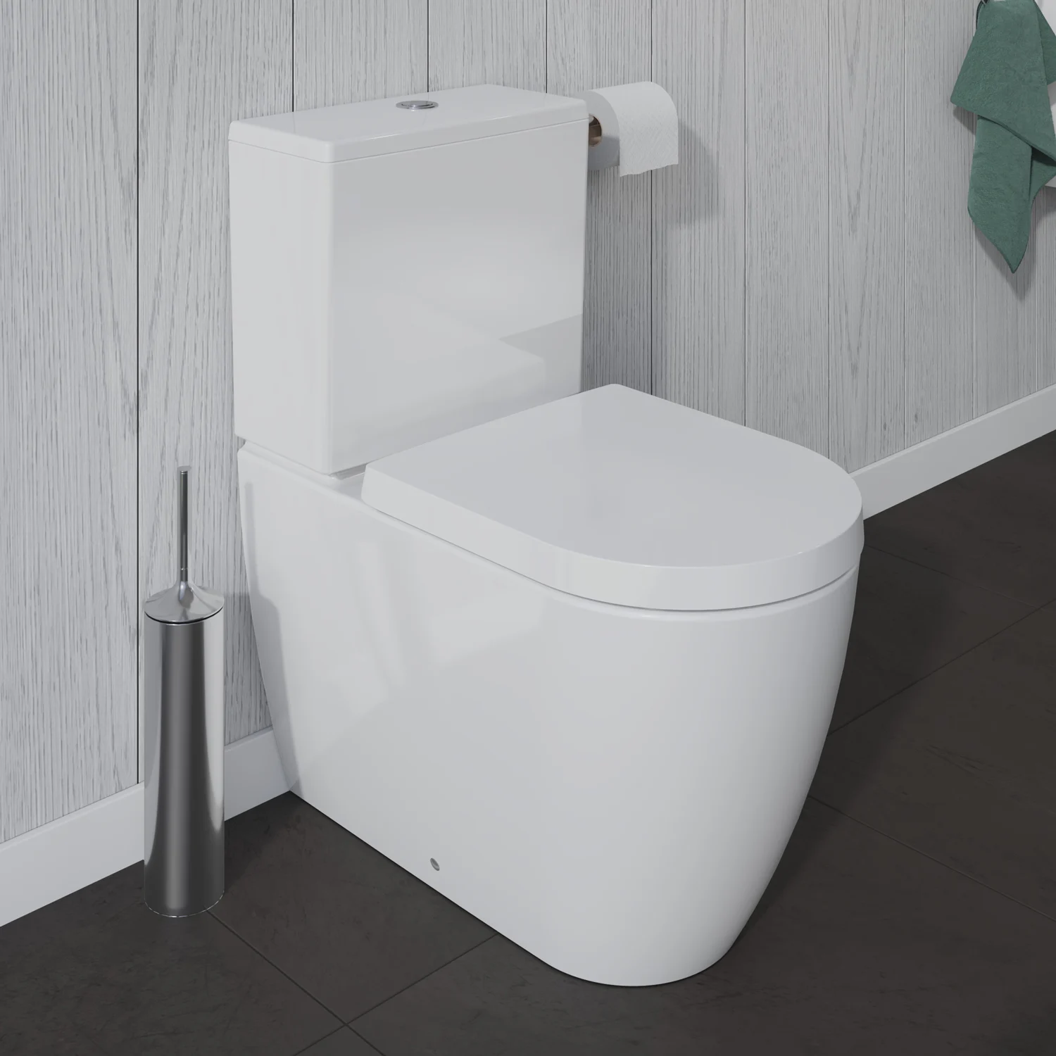 Zbliżenie białej toalety stojącej w łazience, Duravit