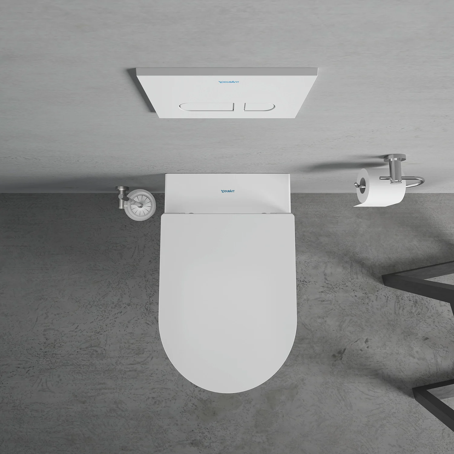 WC z przyciskiem widziane z góry w łazience, Duravit