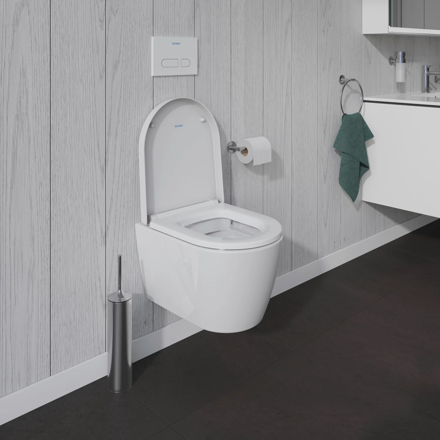 Otwarta toaleta podwieszana w nowoczesnej łazience, Duravit