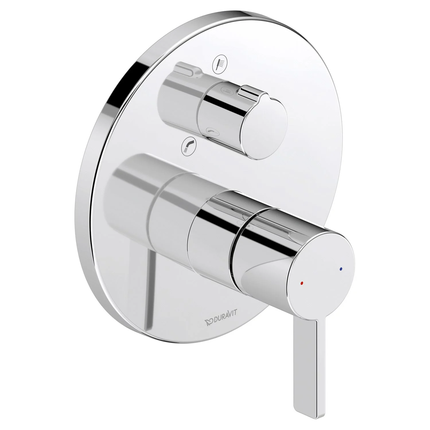 Chromowana bateria wannowa w widoku z przodu, Duravit