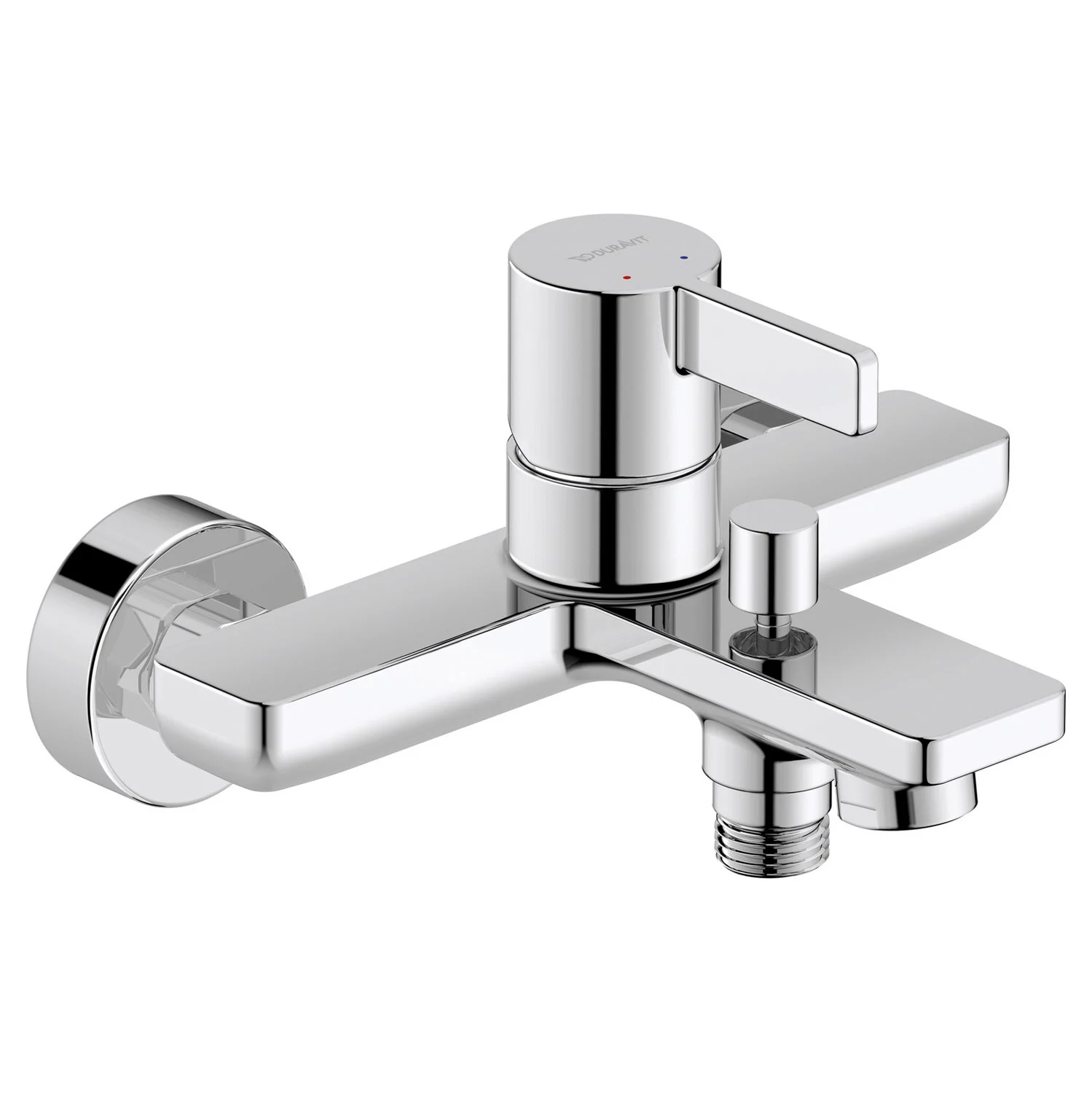 Chromowana bateria wannowa w widoku z przodu, Duravit
