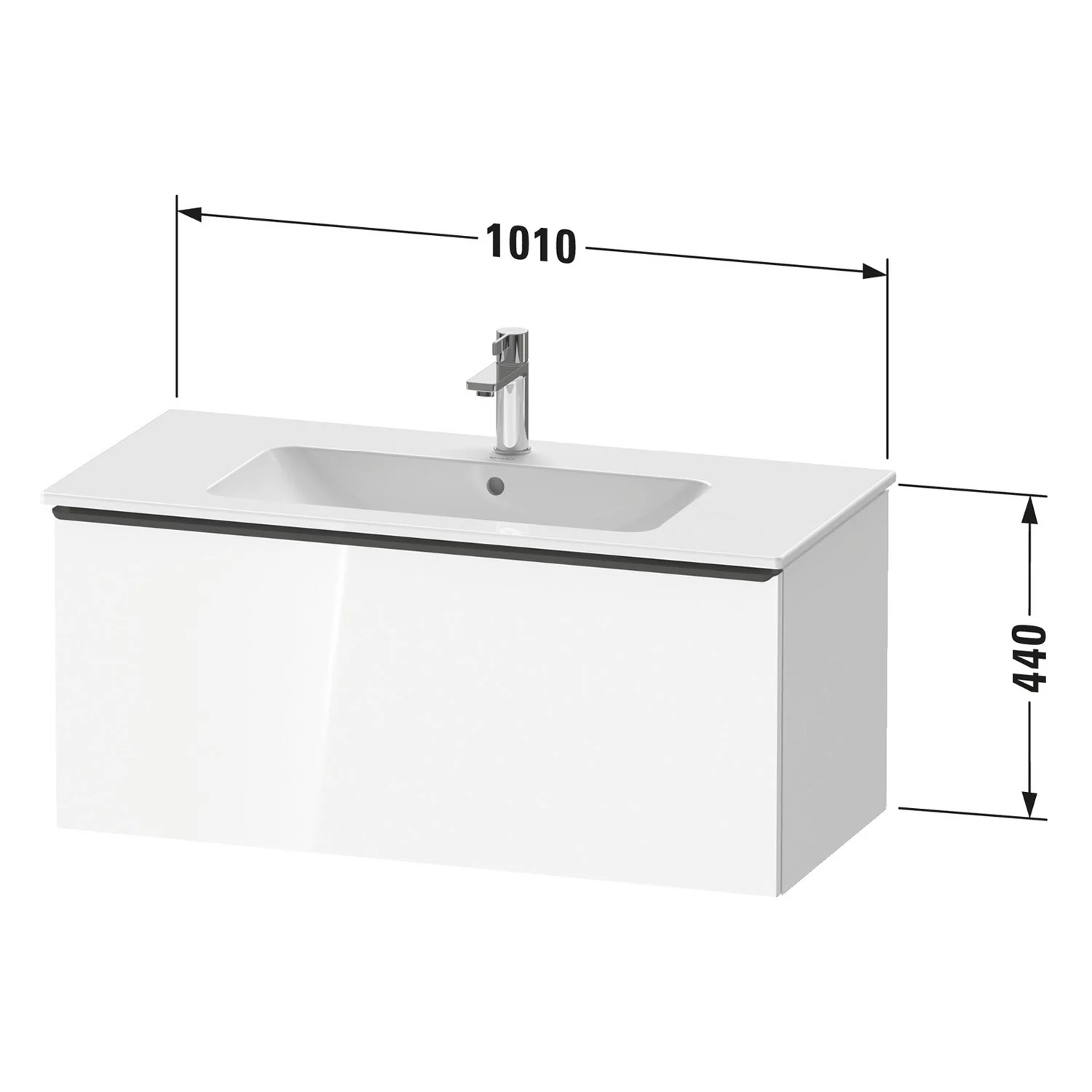 Rysunek techniczny białej umywalki, Duravit