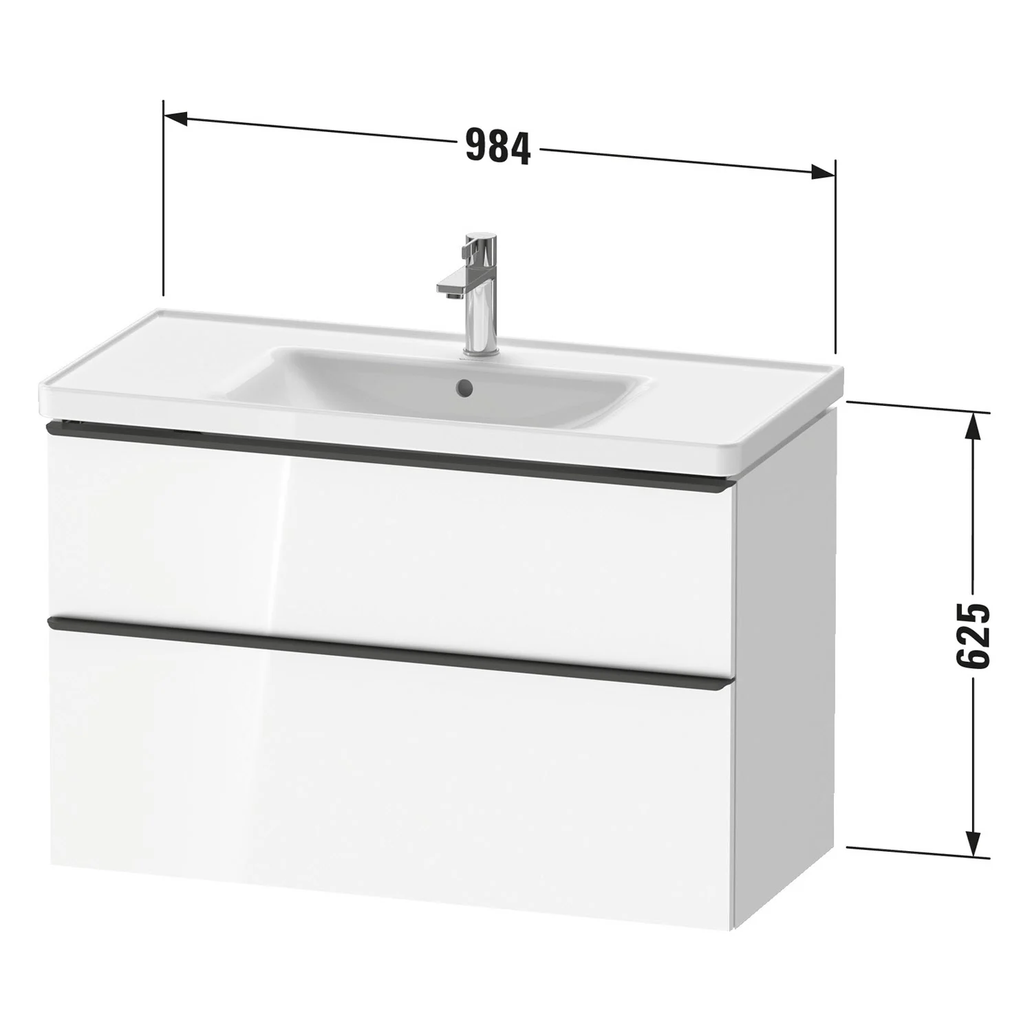 Duravit D-Neo Waschtischunterbau 98,4 x 62,5 cm, 2 Auszüge, Griff edelstahl gebürstet Bild 3
