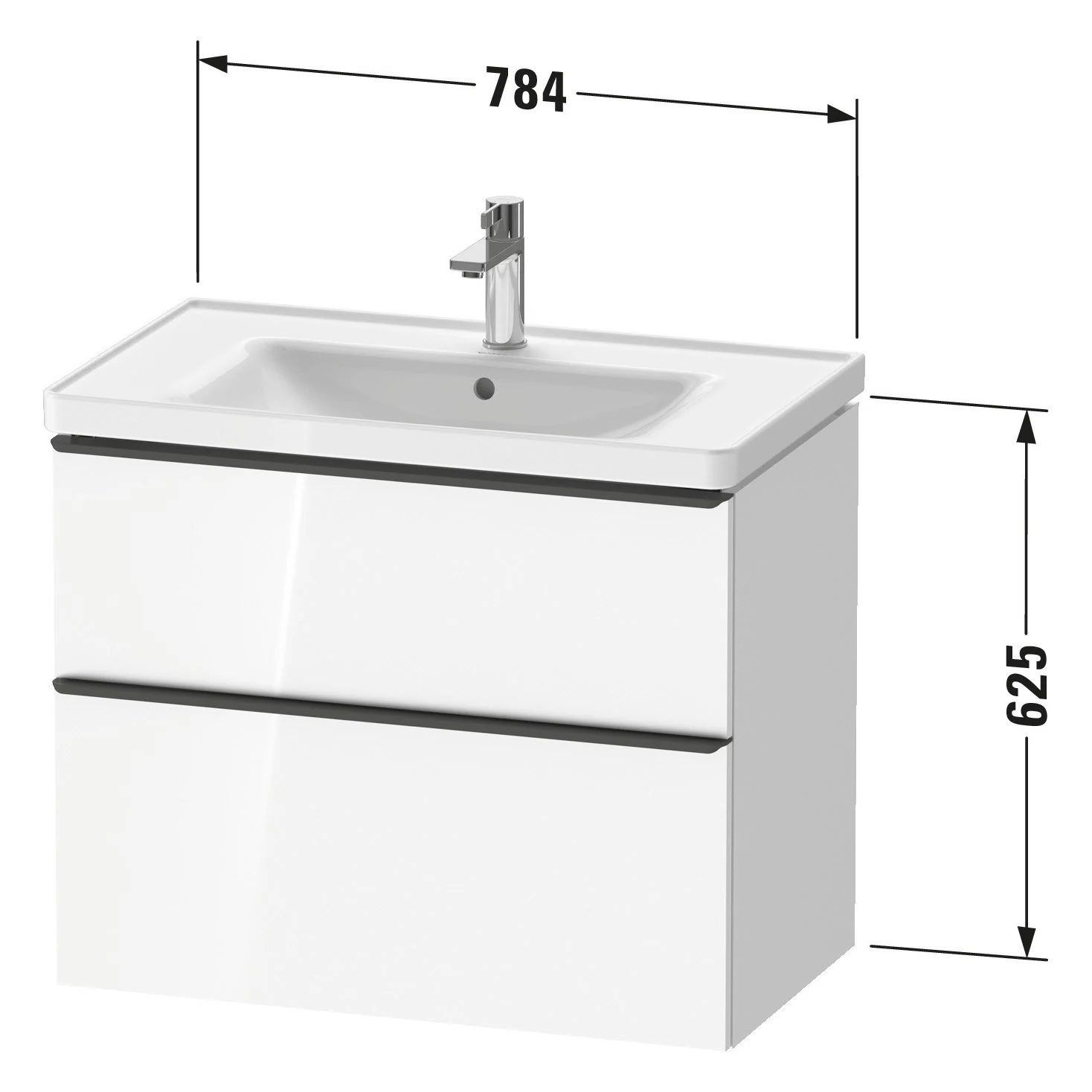 Duravit D-Neo Waschtischunterbau für Becken mittig 78,4 x 62,5 cm, 2 Auszüge, Griff diamantschwarz Bild 3