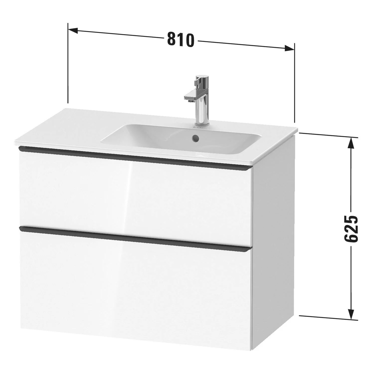 Duravit D-Neo Waschtischunterbau für Becken rechts 81 x 62,5 cm, 2 Auszüge, Griff edelstahl gebürstet Bild 3