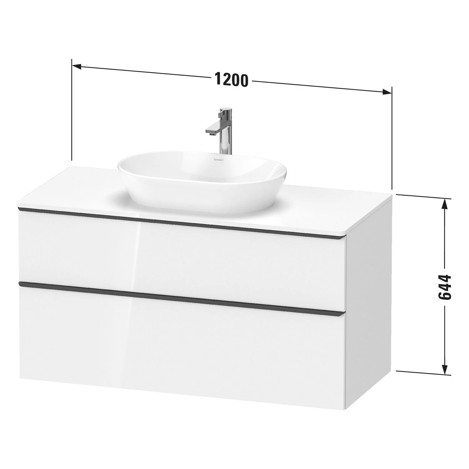 Duravit D-Neo Konsolenwaschtischunterbau 120 x 66,4 cm, 2 Auszüge, Griff diamantschwarz Bild 3