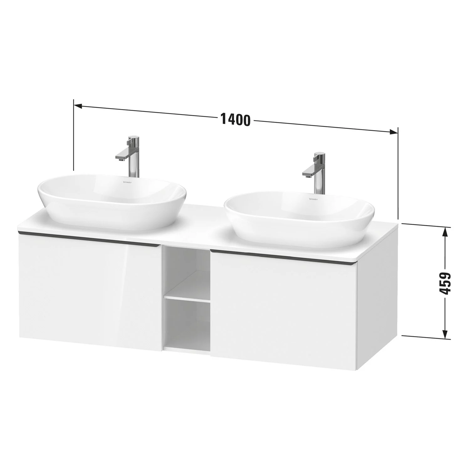 Rysunek techniczny podwójnej umywalki z wymiarami, Duravit