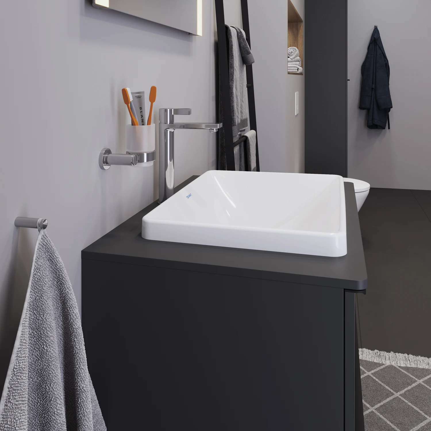 Widok z boku białej umywalki, Duravit