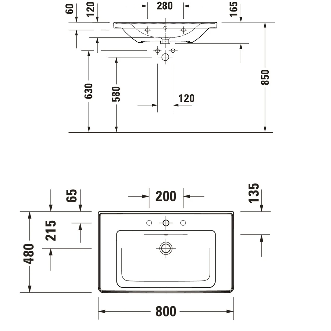Duravit D-Neo Möbelwaschtisch 80 cm, mit 1 Hahnloch und Überlauf Bild 5