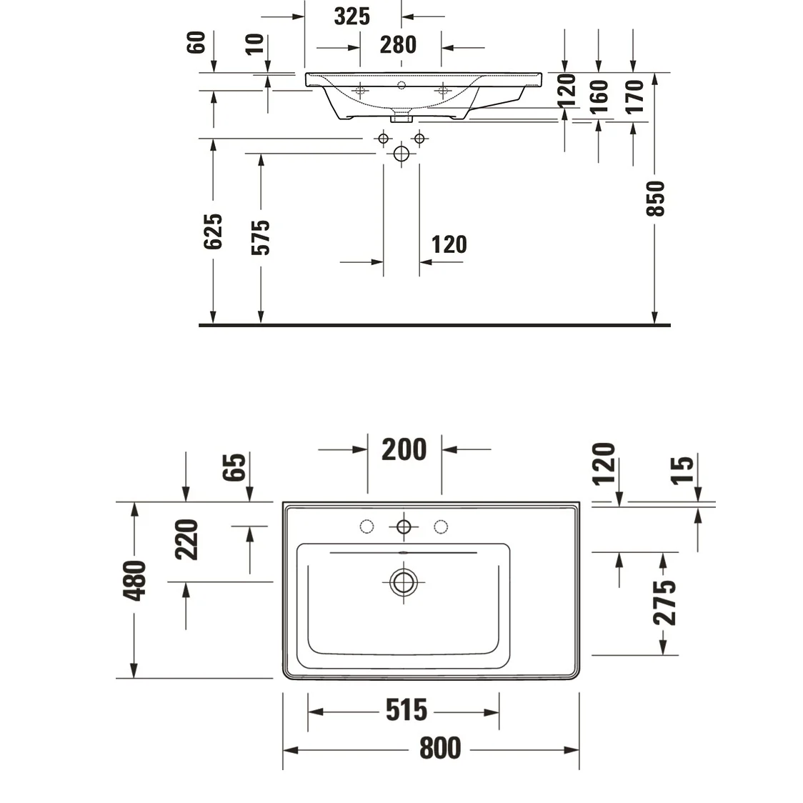 Duravit D-Neo Möbelwaschtisch 80 cm asymmetrisch, mit 1 Hahnloch und Überlauf, Ablage rechts Bild 5