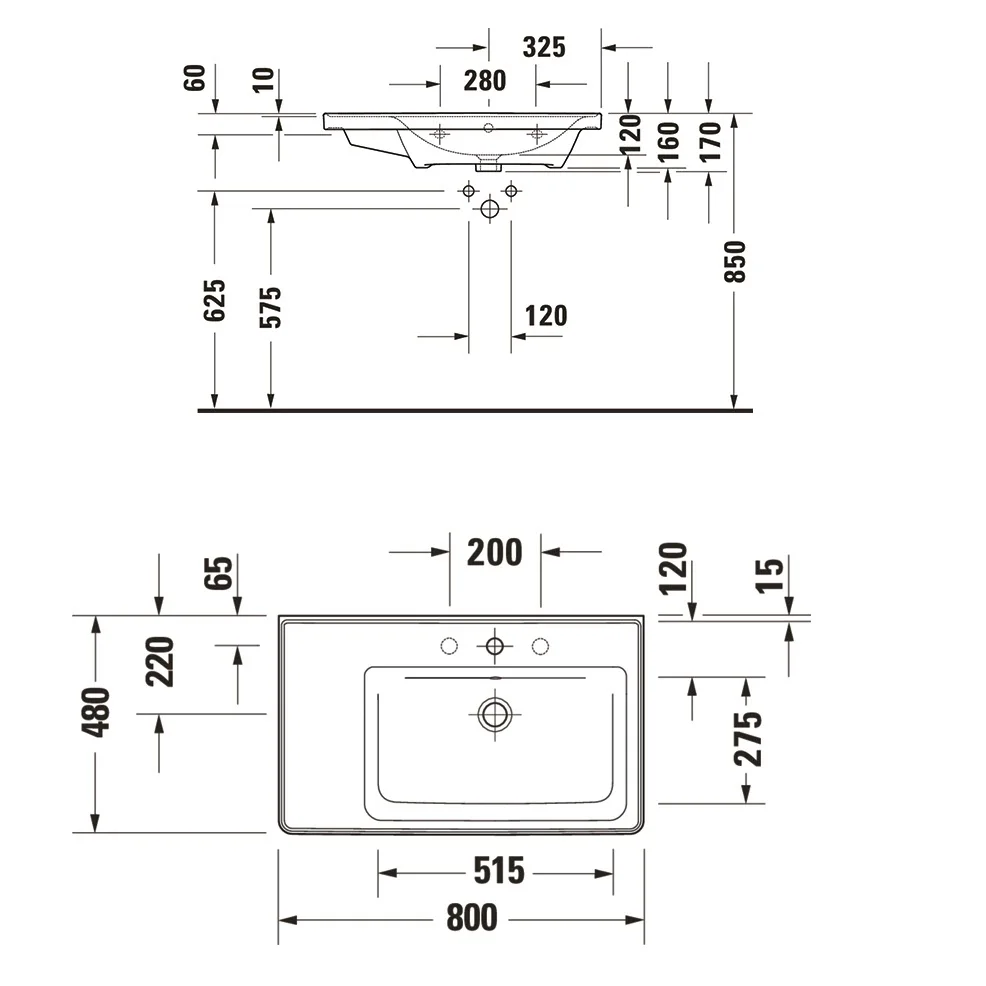Duravit D-Neo Möbelwaschtisch 80 cm asymmetrisch, mit 1 Hahnloch und Überlauf, Ablage links Bild 5