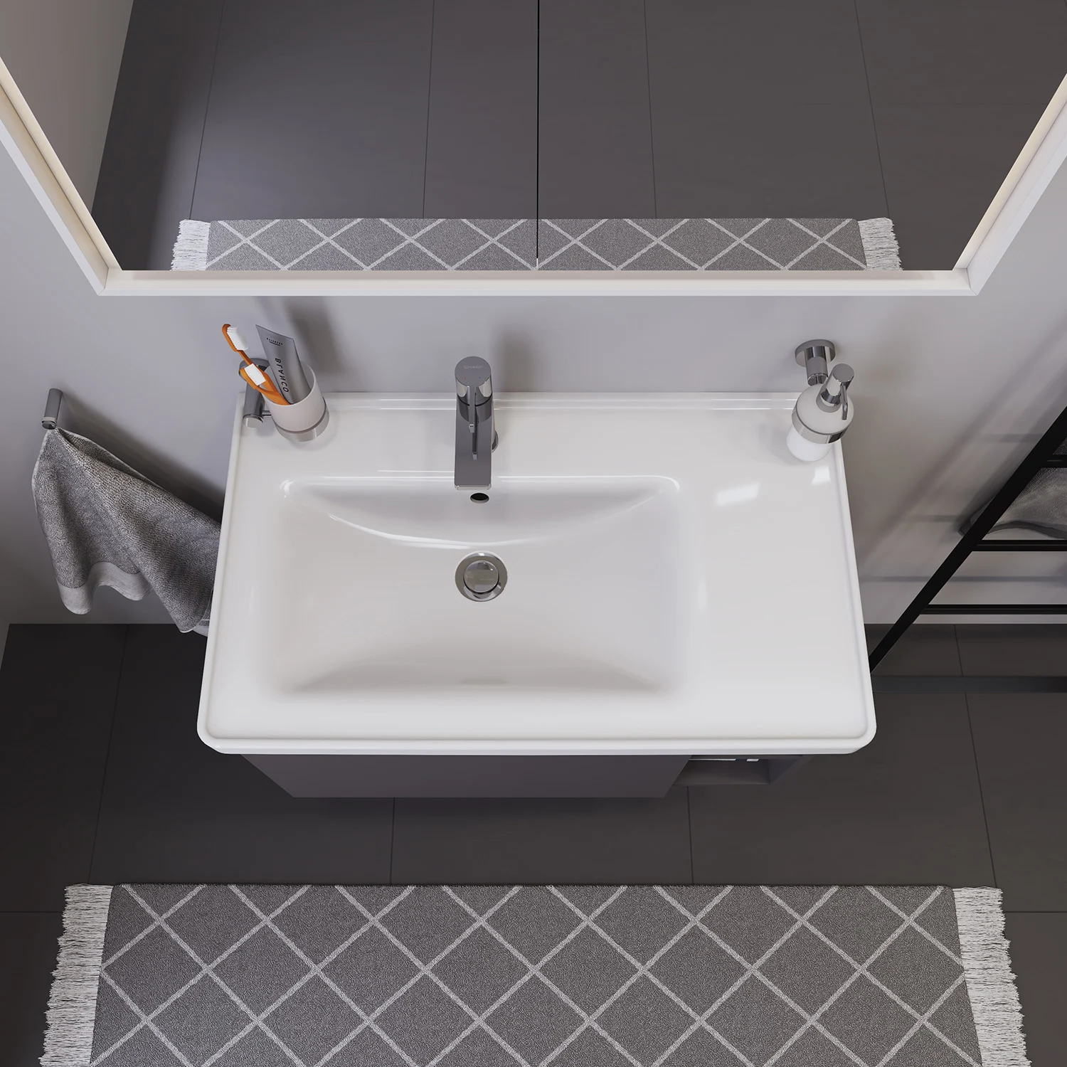 Duravit D-Neo Möbelwaschtisch 80 cm asymmetrisch, mit 1 Hahnloch und Überlauf, Ablage rechts Bild 6