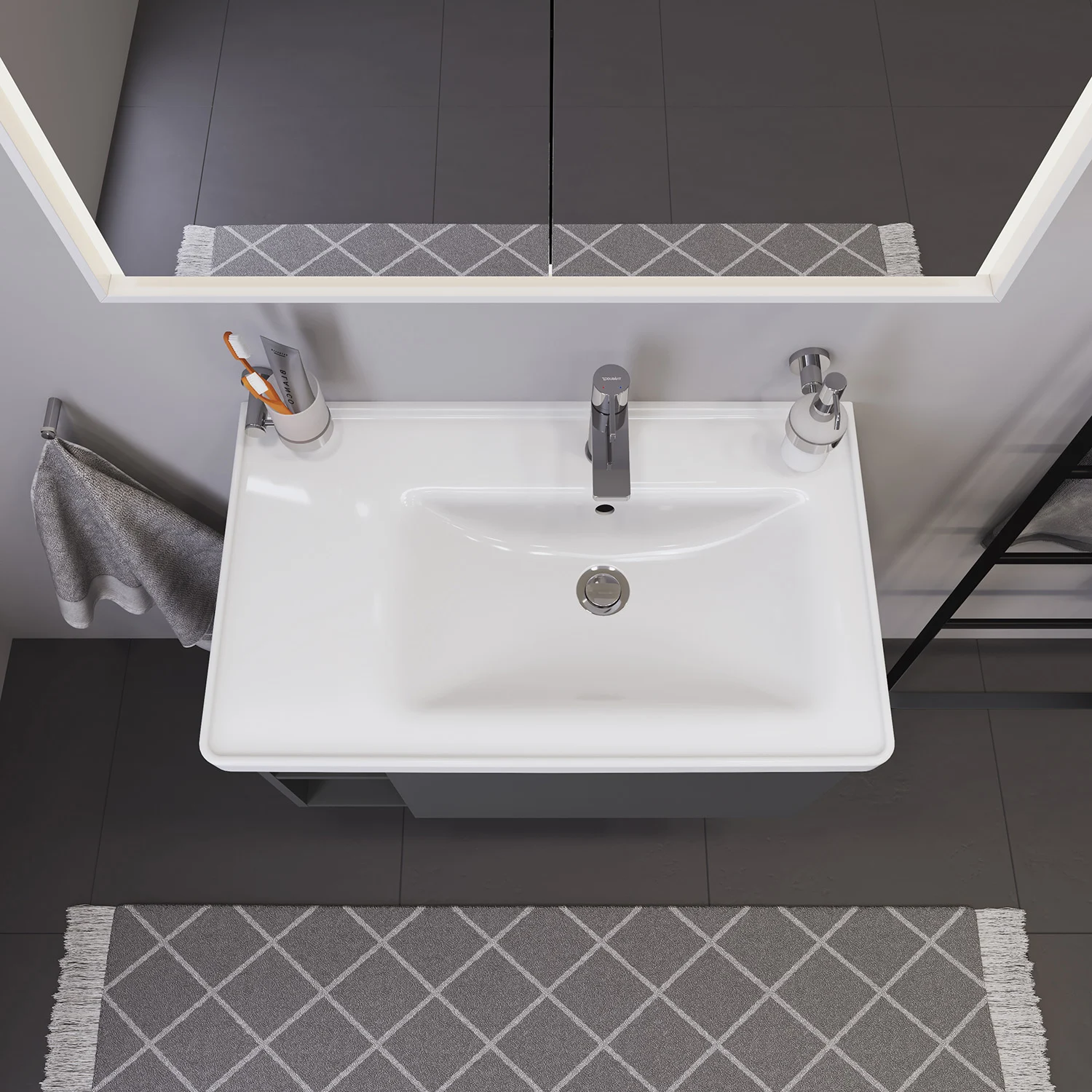 Duravit D-Neo Möbelwaschtisch 80 cm asymmetrisch, mit 1 Hahnloch und Überlauf, Ablage links Bild 6