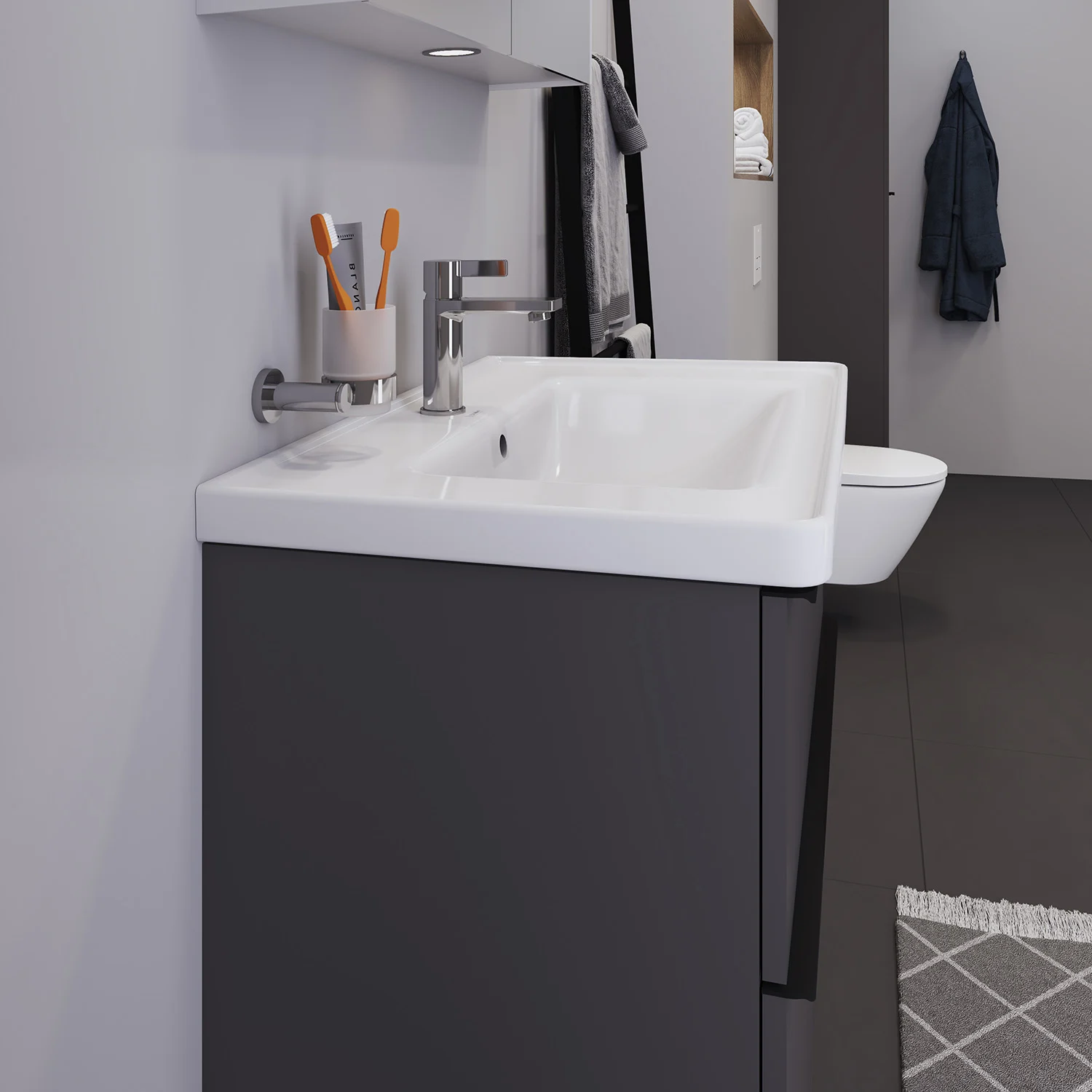 Duravit D-Neo Möbelwaschtisch 80 cm, mit 1 Hahnloch und Überlauf Bild 4