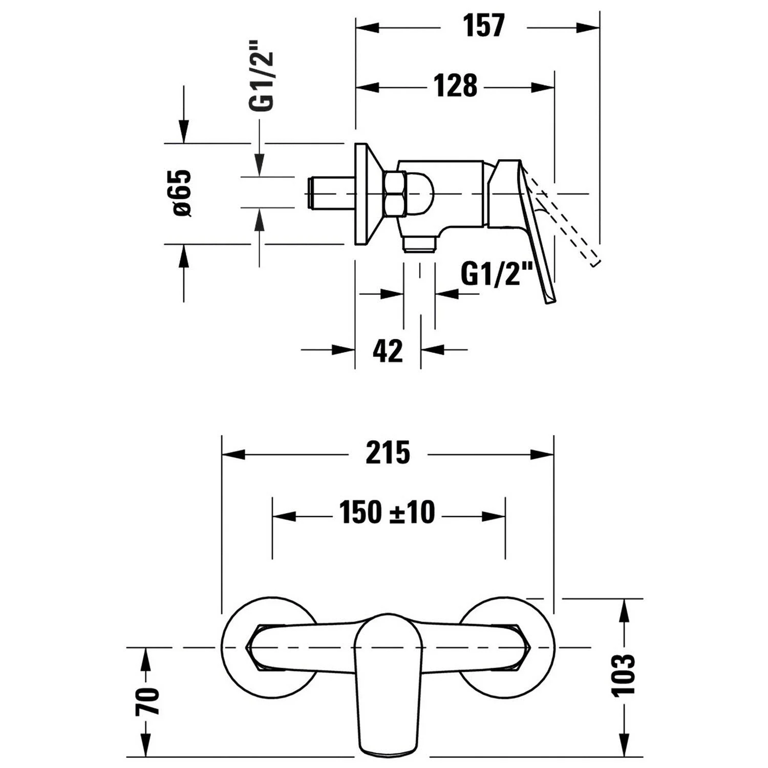 Rysunek techniczny baterii prysznicowej, Duravit