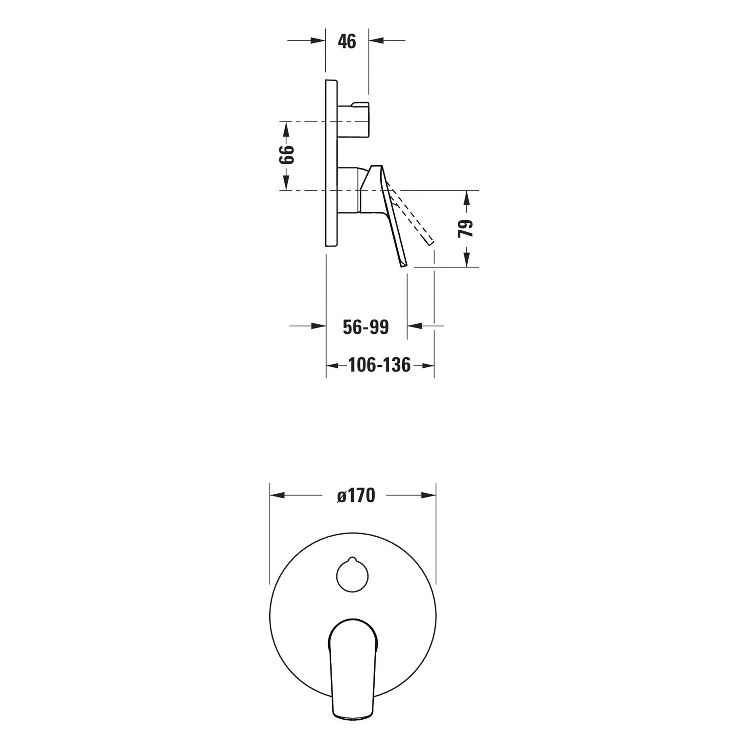 Rysunek techniczny baterii wannowej, Duravit