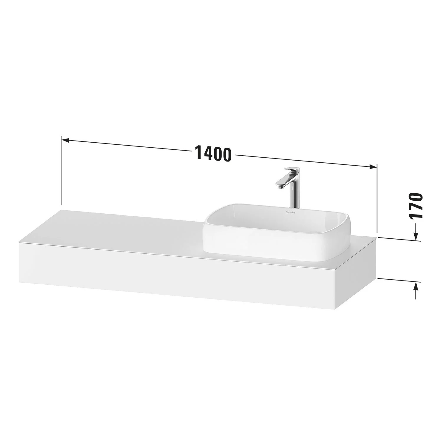 Rysunek techniczny umywalki z wymiarami, Duravit