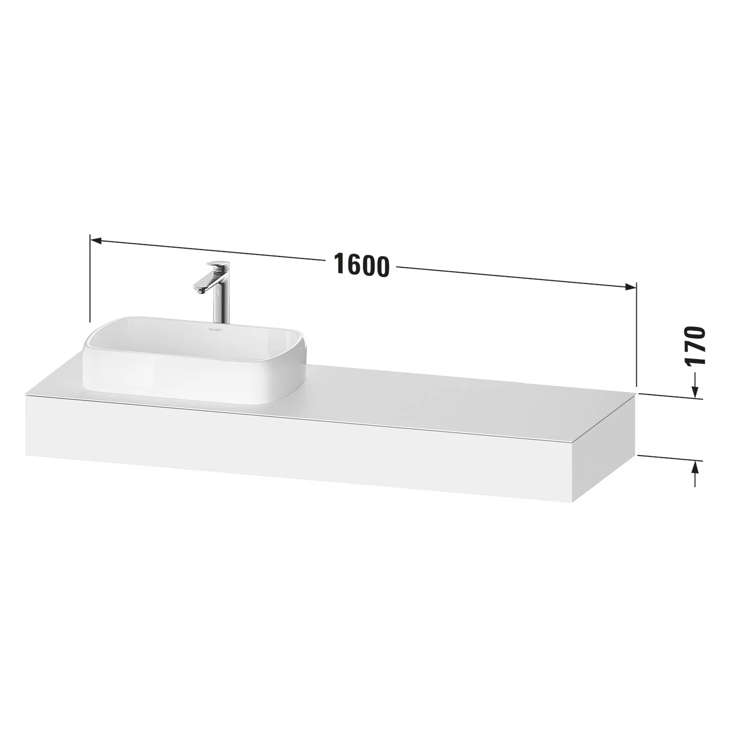 Rysunek techniczny umywalki z wymiarami, Duravit