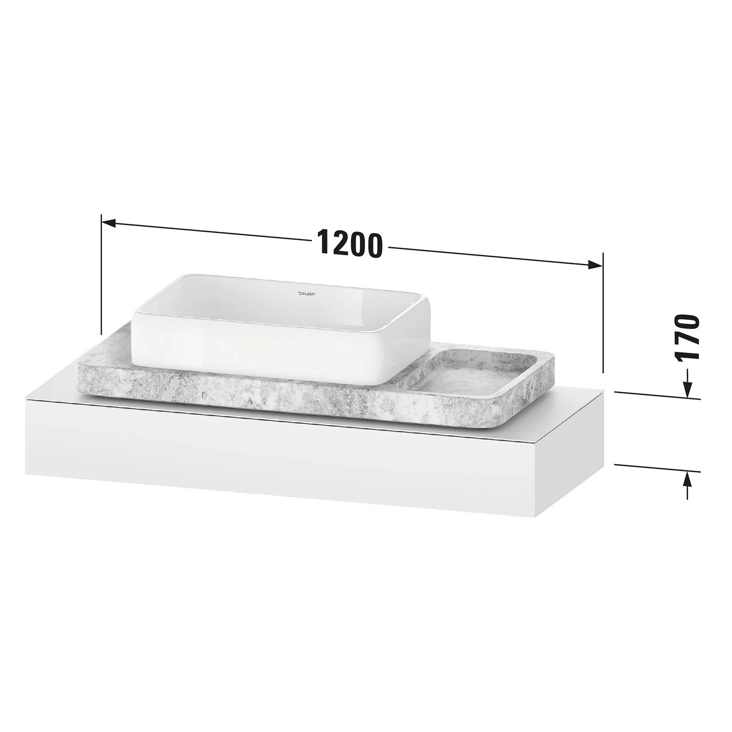 Rysunek techniczny umywalki z wymiarami, Duravit