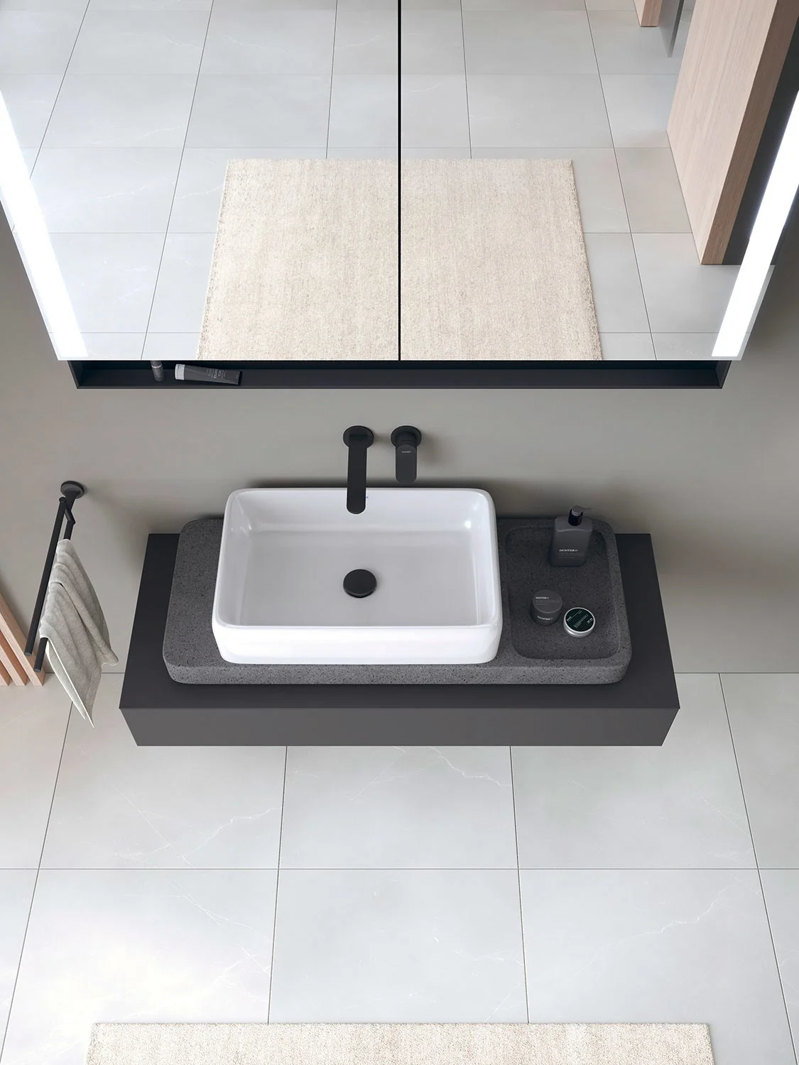Umywalka z czarną baterią z góry, Duravit