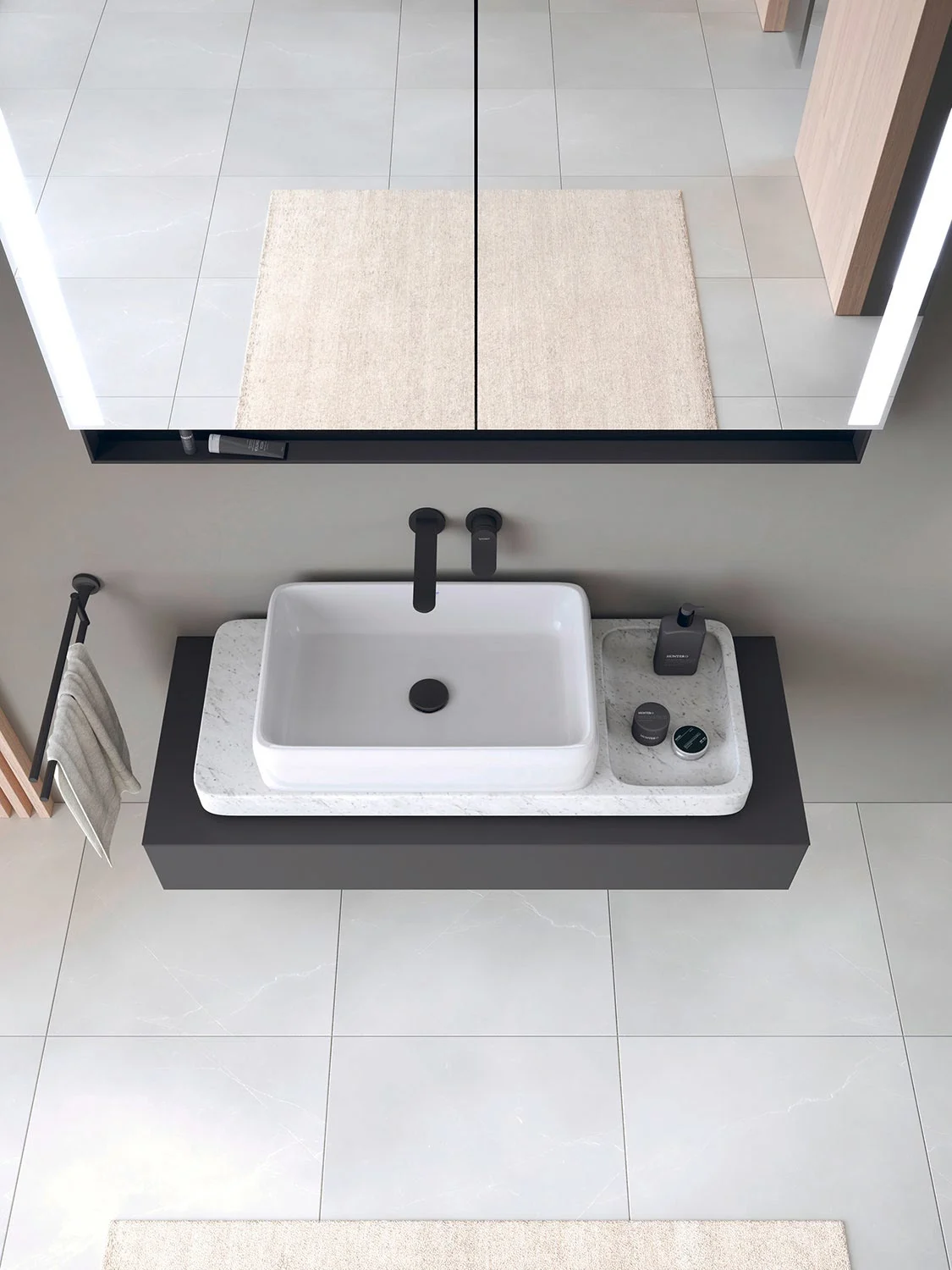 Umywalka z czarną baterią z góry, Duravit