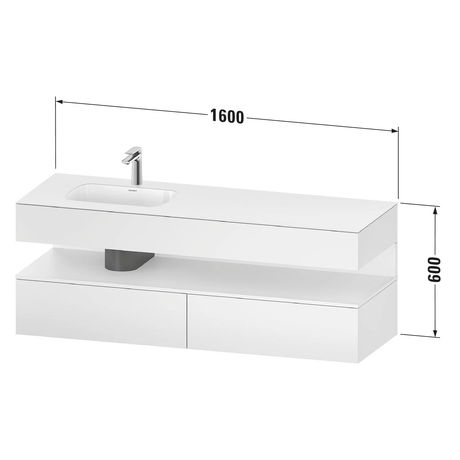 Rysunek techniczny umywalki z wymiarami, Duravit