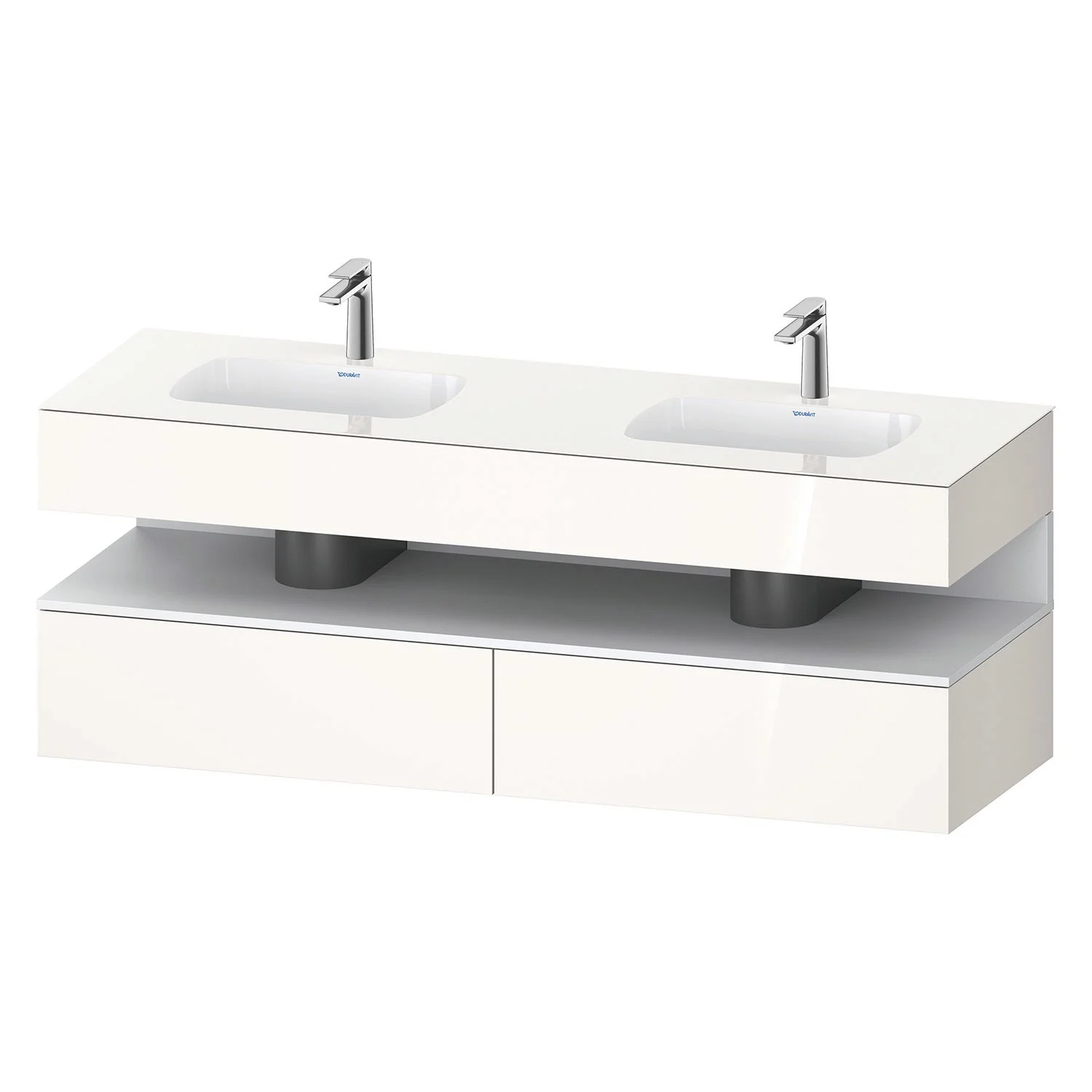 Podwójna umywalka w bieli, widok z przodu, Duravit