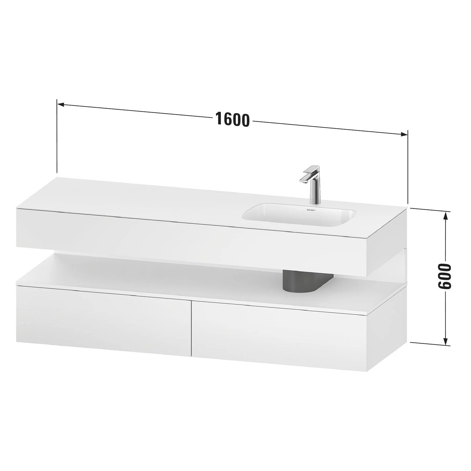 Rysunek techniczny umywalki z wymiarami, Duravit