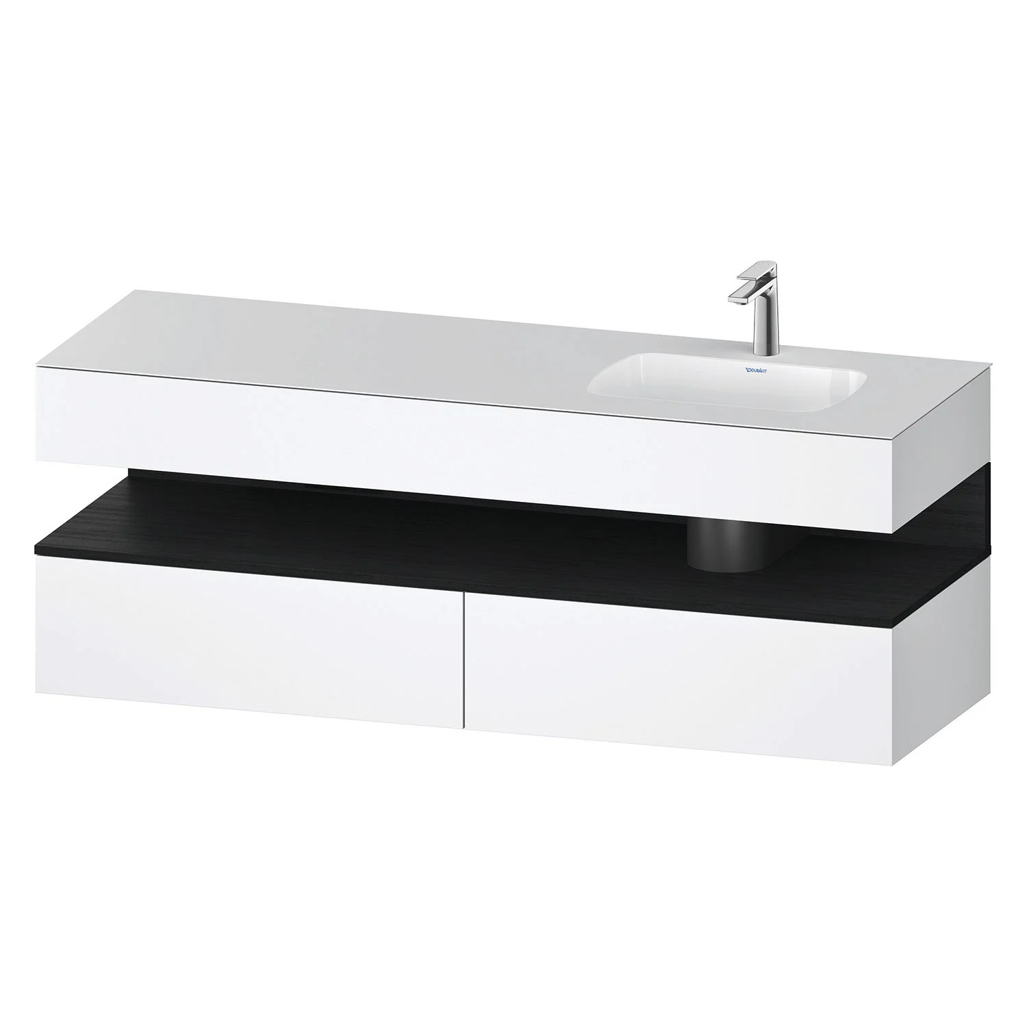 Biała umywalka z czarną półką, widok z boku, Duravit