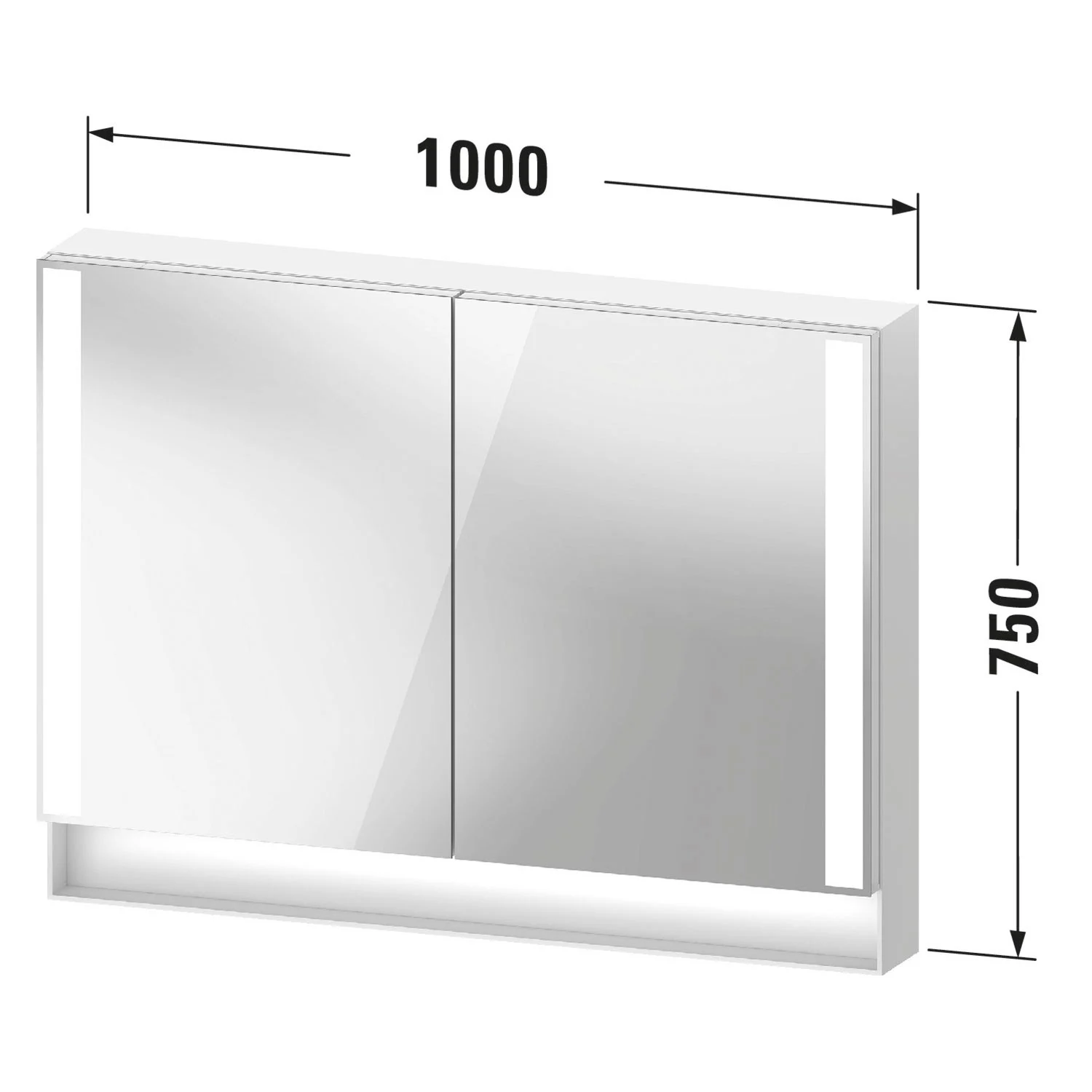 Rysunek techniczny szafki z lustrem z wymiarami, Duravit