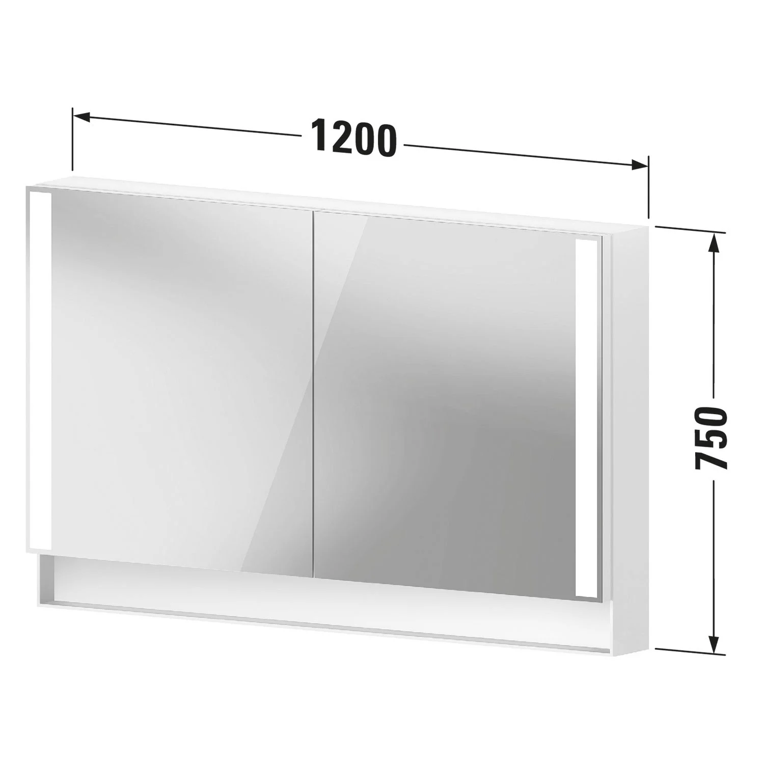 Rysunek techniczny szafki z lustrem z wymiarami, Duravit